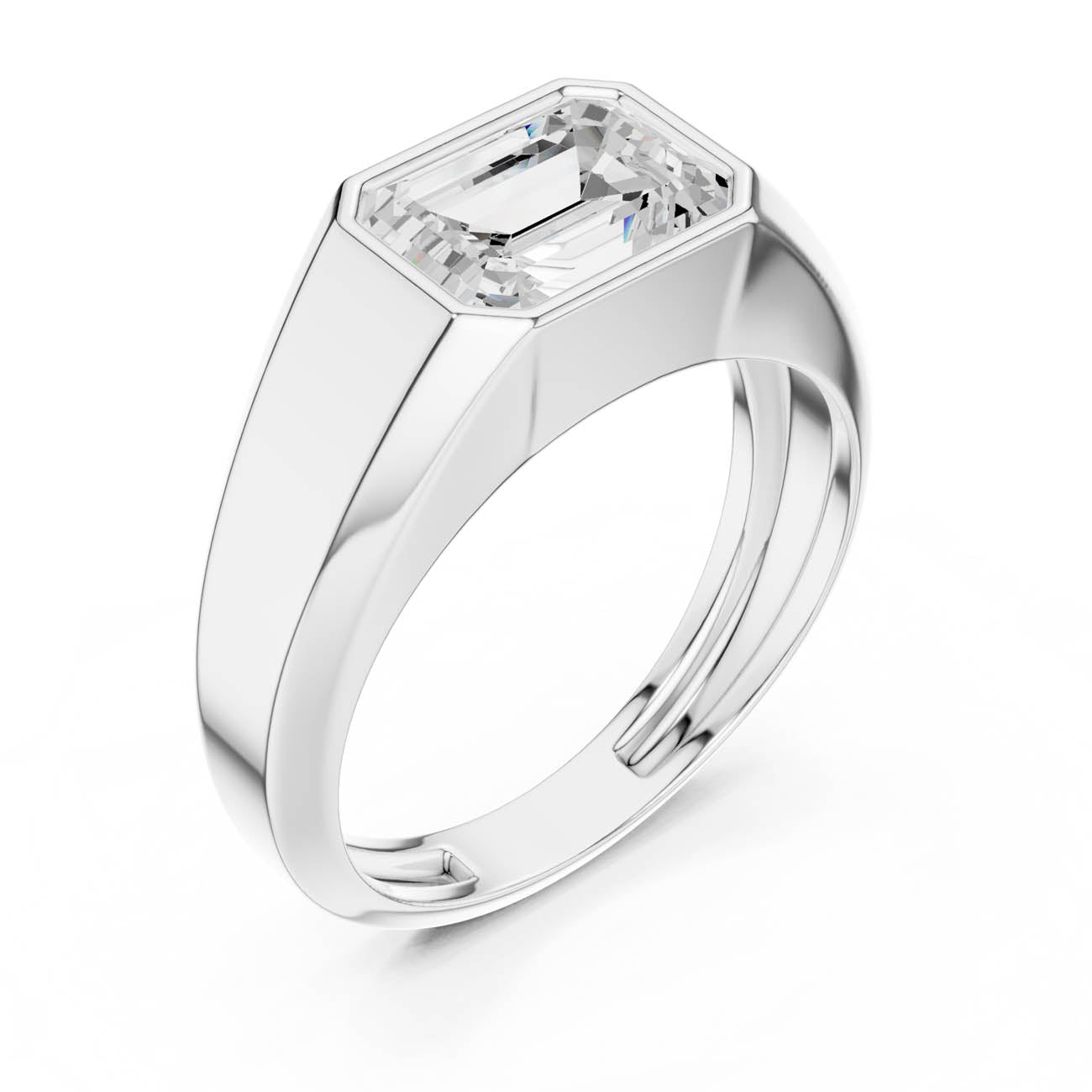 1.80 Ct. Emerald Cut Diamond Bezel ring with Contemporary Flat Band (SBMR(28)) 8