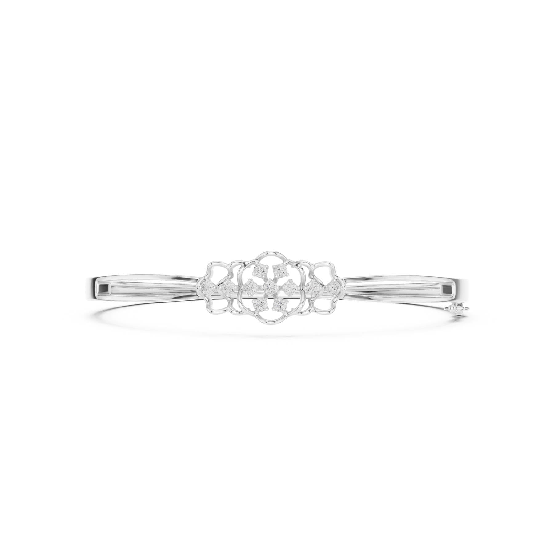 .32 Ct. Floral Diamond Cluster Bangle Bracelet with Openwork Details (SBWB (22))
