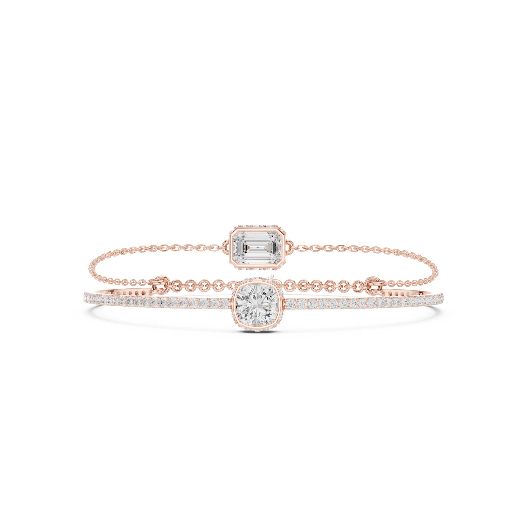 4.22 Ct. Emerald and Cushion Diamond Double Chain Bangle Bracelet (SBWB (25)) 7
