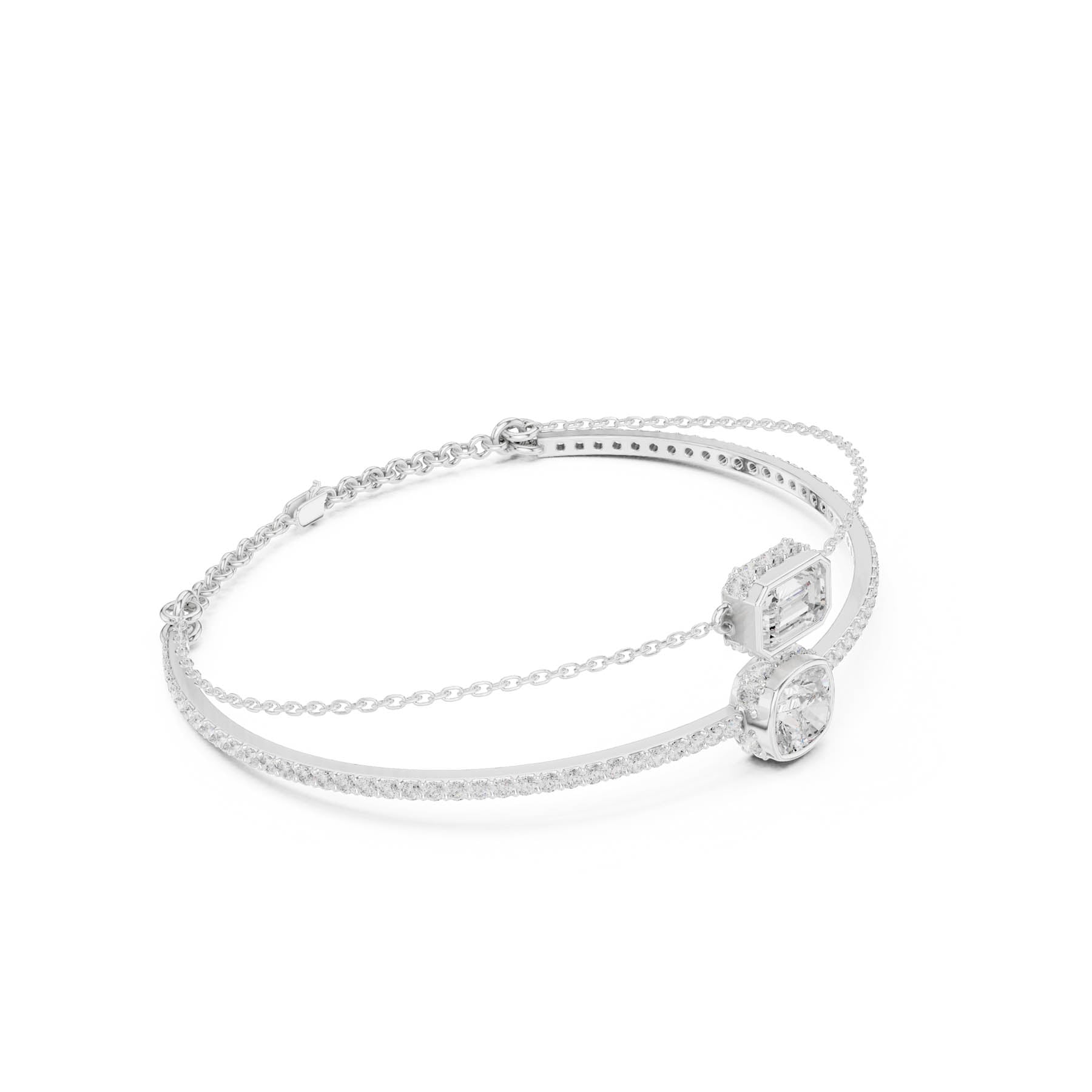 4.22 Ct. Emerald and Cushion Diamond Double Chain Bangle Bracelet (SBWB (25)) 4