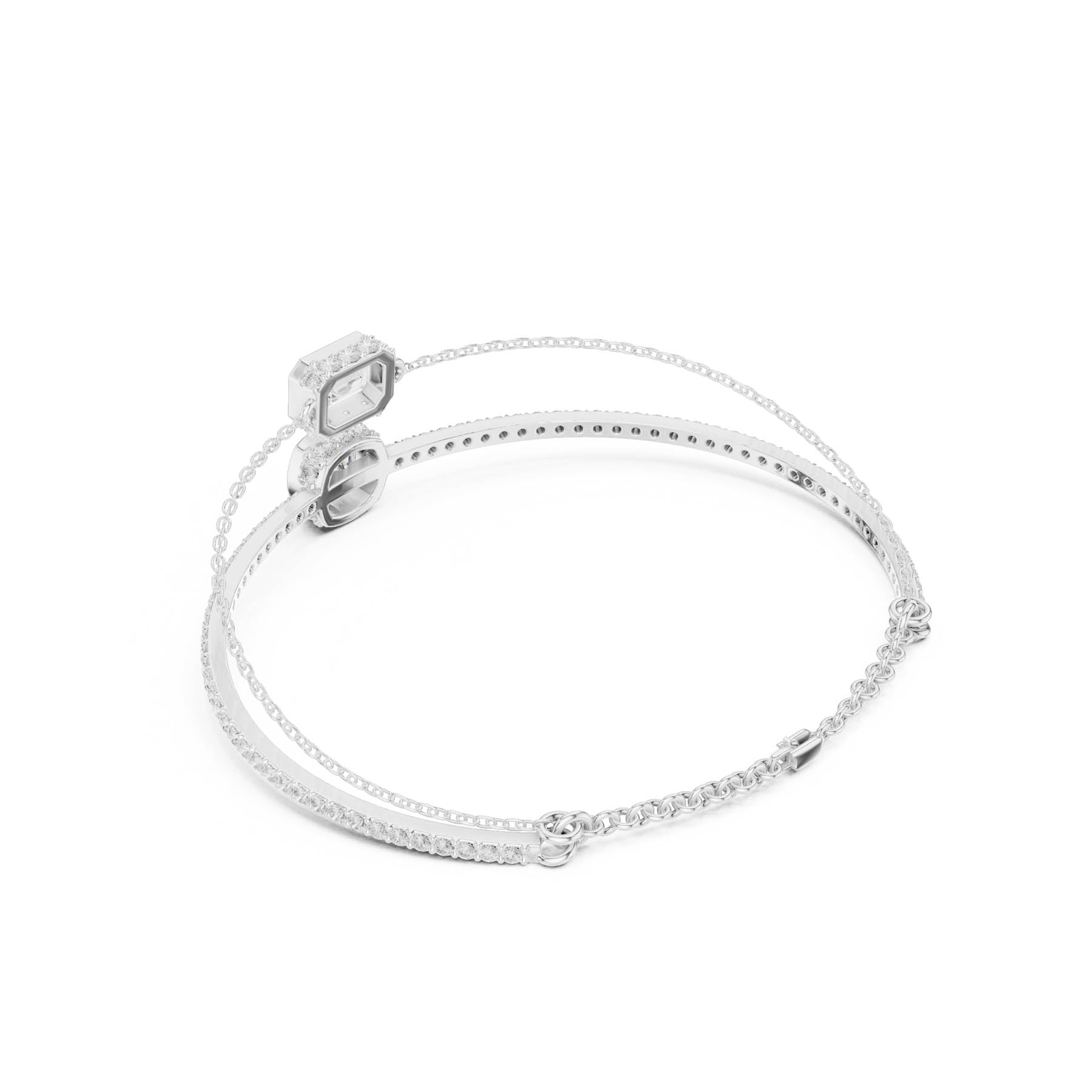 4.22 Ct. Emerald and Cushion Diamond Double Chain Bangle Bracelet (SBWB (25)) 5