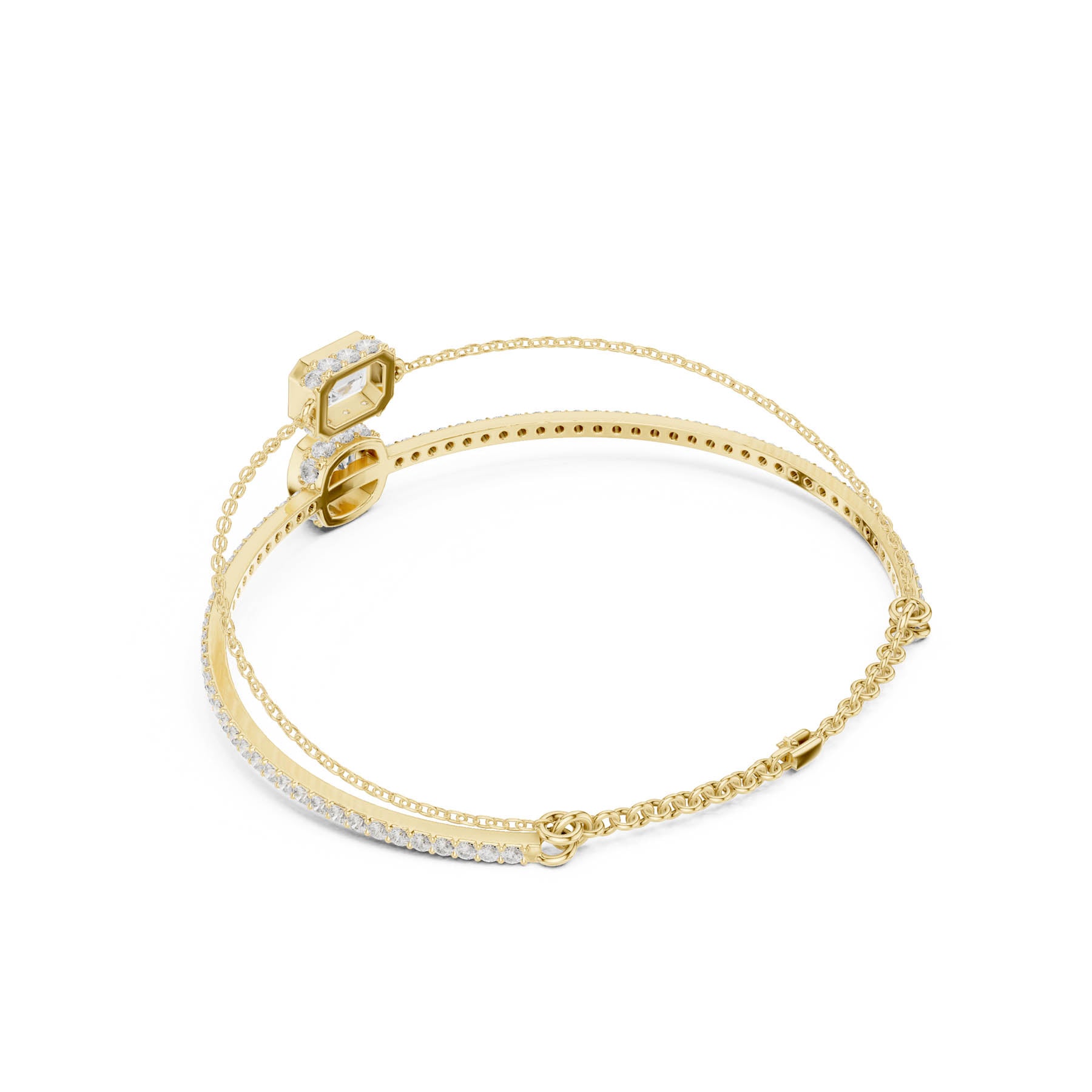 4.22 Ct. Emerald and Cushion Diamond Double Chain Bangle Bracelet (SBWB (25)) 8