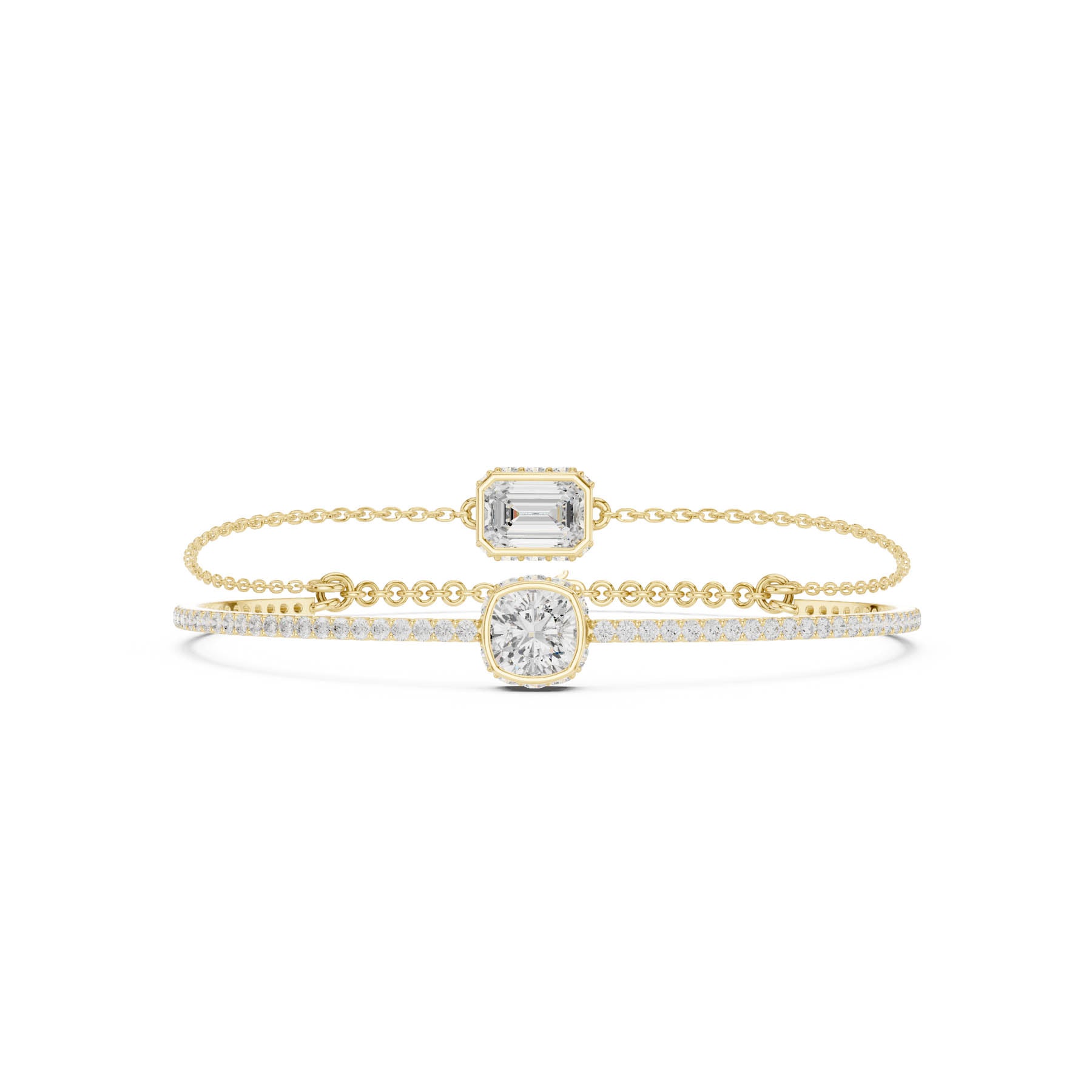 4.22 Ct. Emerald and Cushion Diamond Double Chain Bangle Bracelet (SBWB (25)) 10