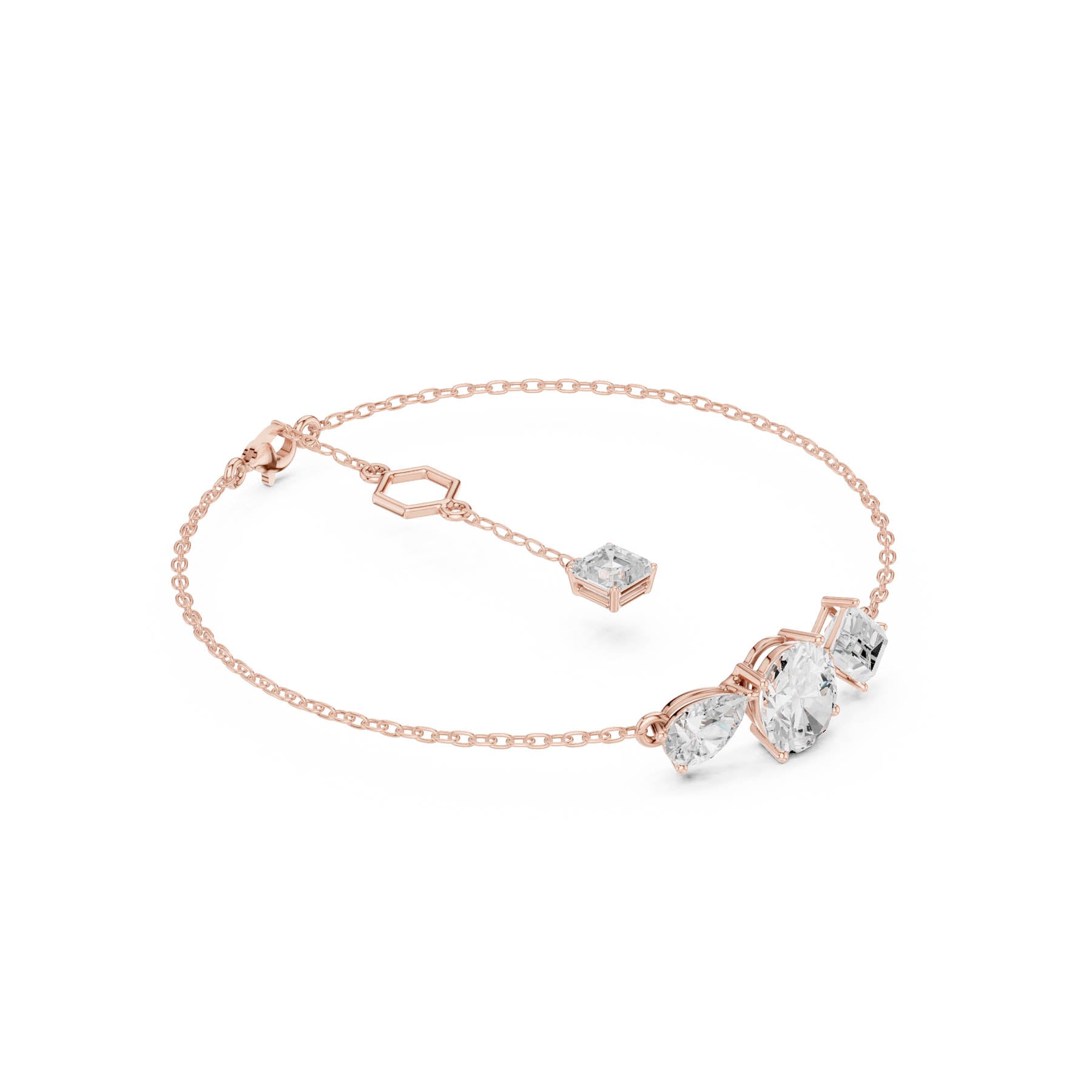 3.25 Ct. Multi-Shape Diamond Chain Bracelet with Oval, Pear, Emerald, and Baguette Diamonds (SBWB (26)) 10