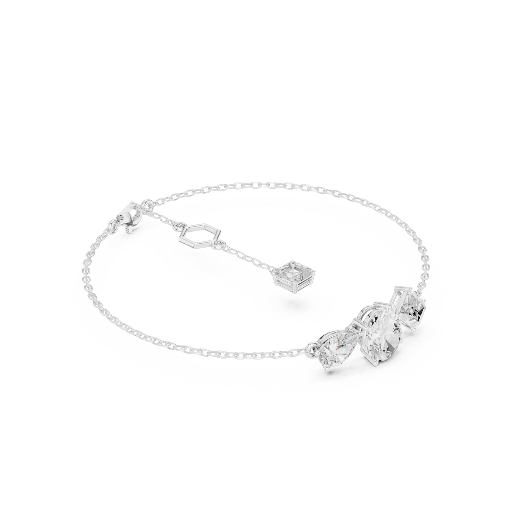 3.25 Ct. Multi-Shape Diamond Chain Bracelet with Oval, Pear, Emerald, and Baguette Diamonds (SBWB (26)) 4