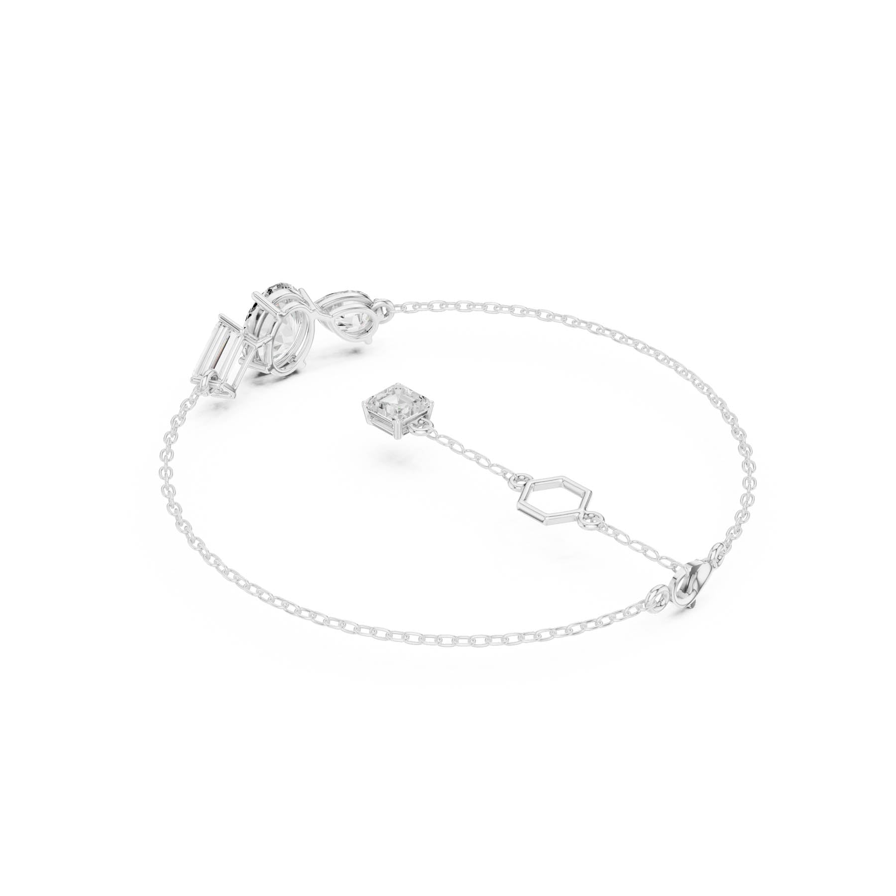 3.25 Ct. Multi-Shape Diamond Chain Bracelet with Oval, Pear, Emerald, and Baguette Diamonds (SBWB (26)) 5