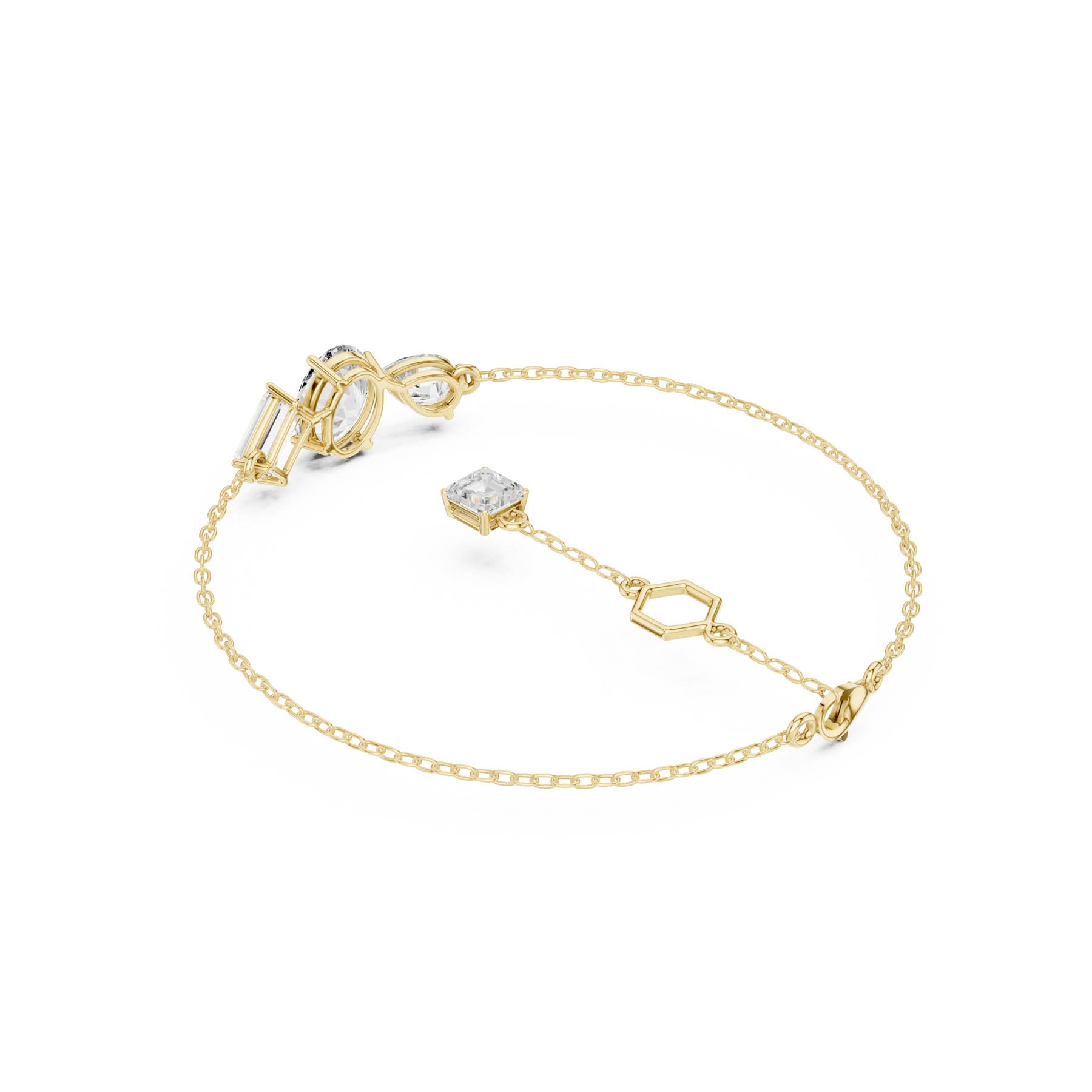 3.25 Ct. Multi-Shape Diamond Chain Bracelet with Oval, Pear, Emerald, and Baguette Diamonds (SBWB (26)) 7