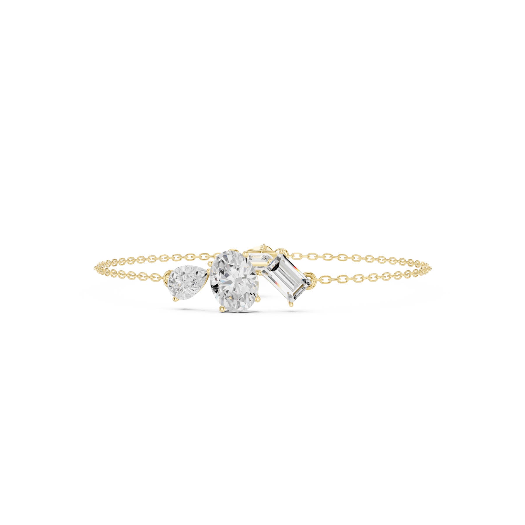 3.25 Ct. Multi-Shape Diamond Chain Bracelet with Oval, Pear, Emerald, and Baguette Diamonds (SBWB (26)) 9