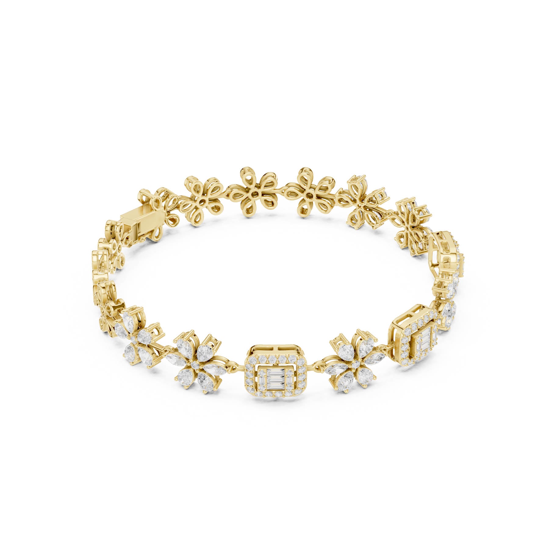3.84 Ct. Mixed Shape Diamond Floral Link Bracelet (SBWB (43))