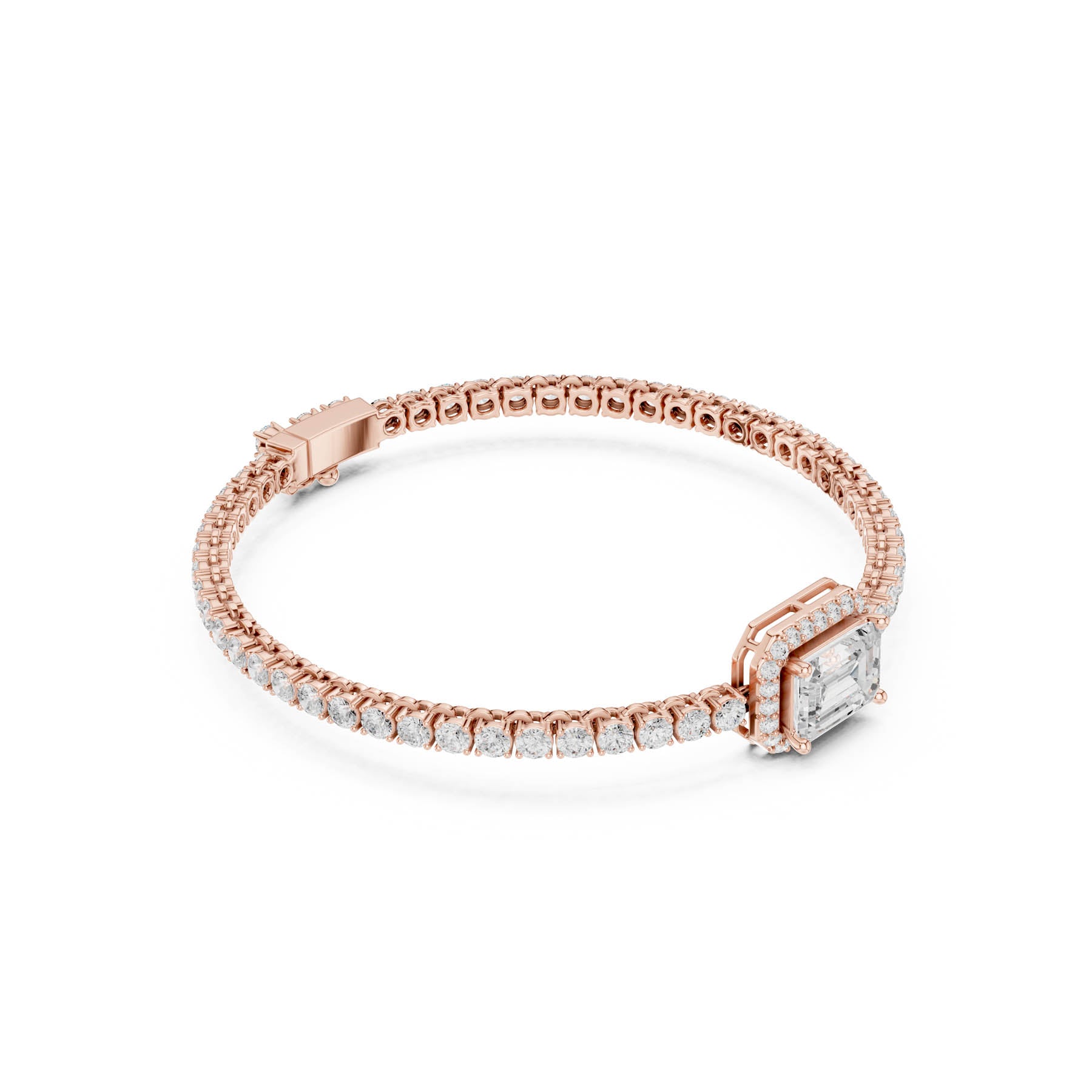 6.19 Ct. Emerald Cut Diamond Halo Tennis Bracelet with Round Diamond Links (SBWB (7)) 10