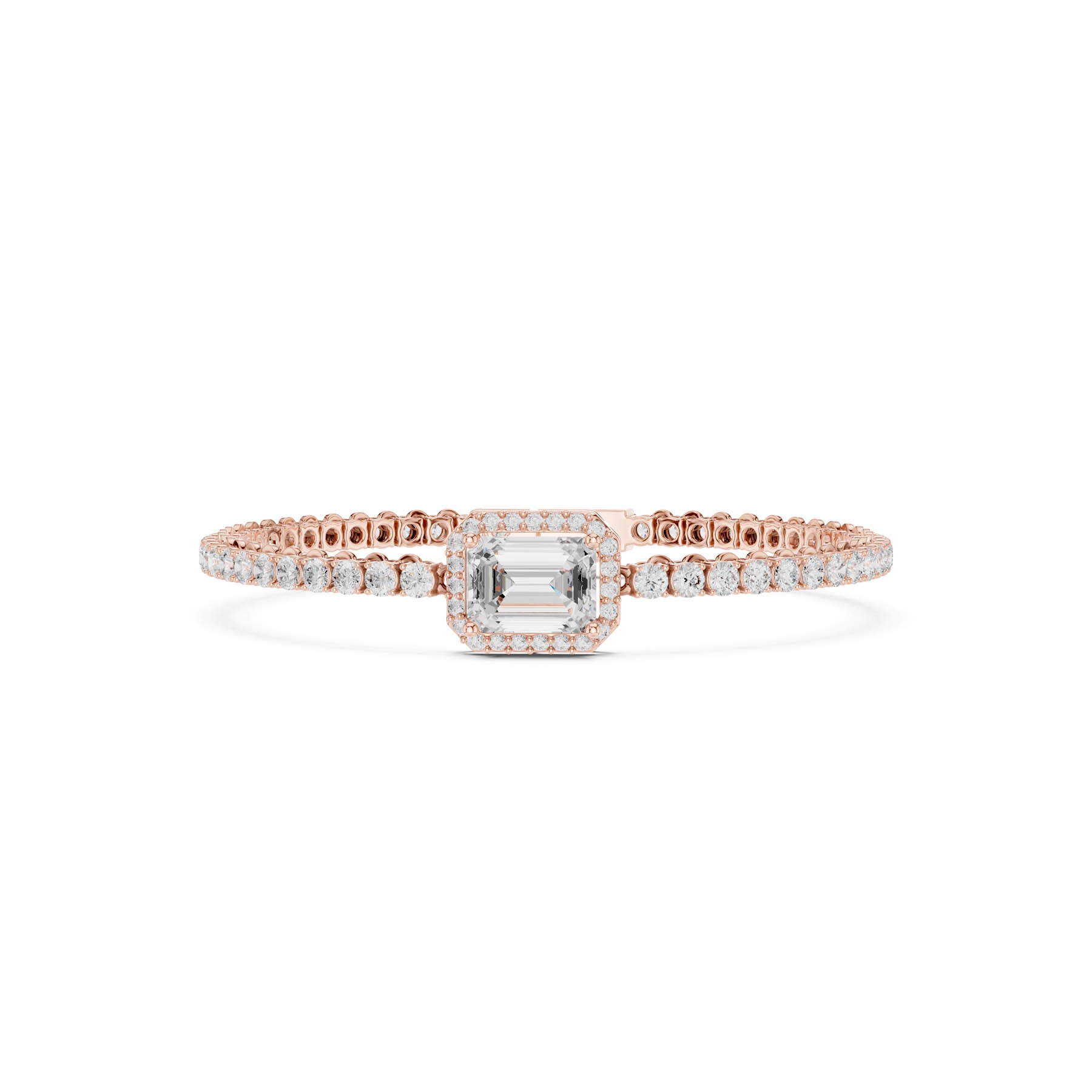 6.19 Ct. Emerald Cut Diamond Halo Tennis Bracelet with Round Diamond Links (SBWB (7)) 12