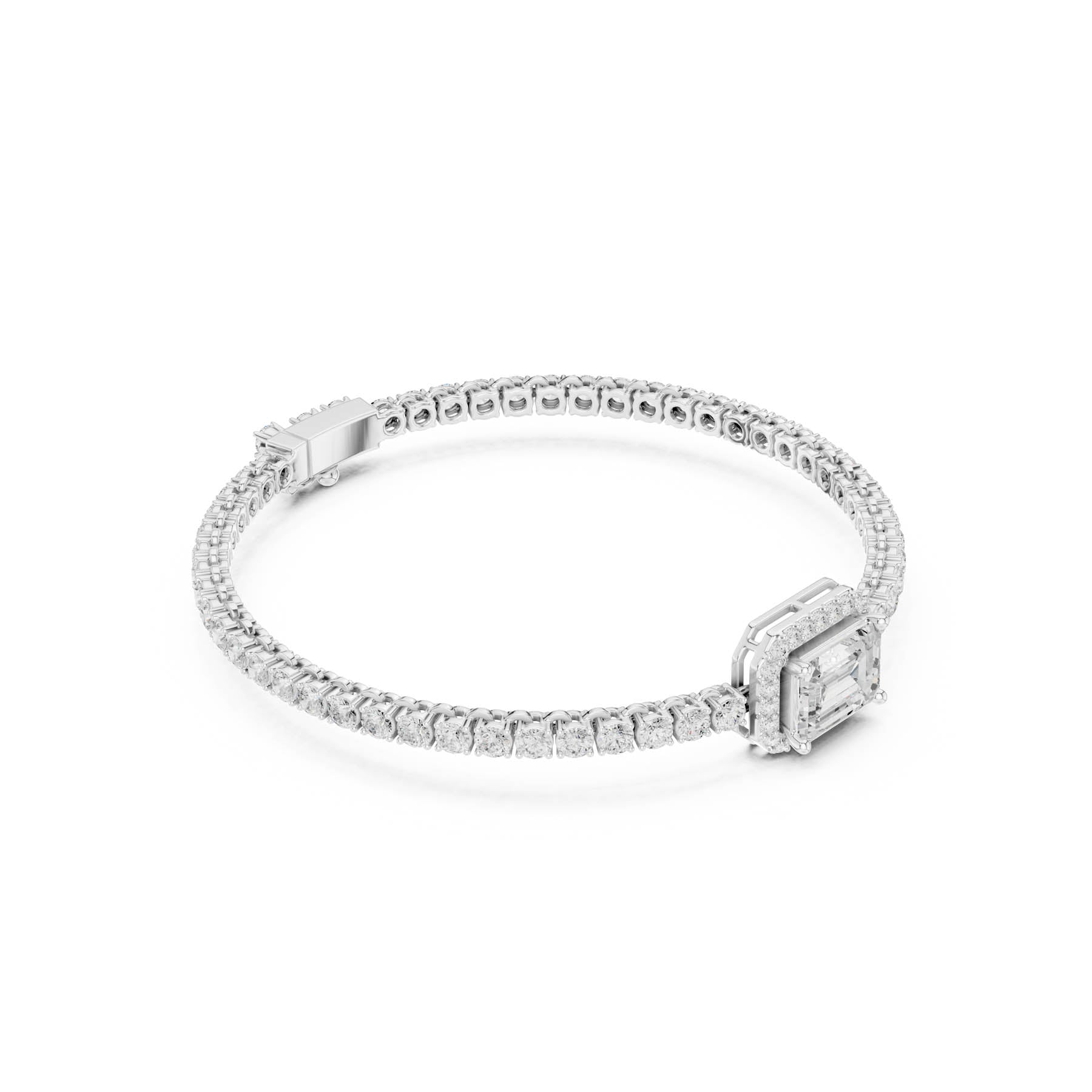 6.19 Ct. Emerald Cut Diamond Halo Tennis Bracelet with Round Diamond Links (SBWB (7)) 4