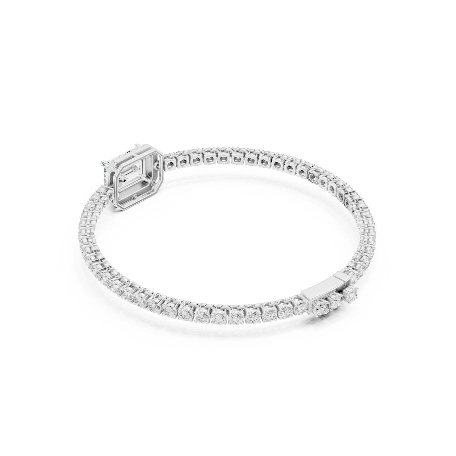 6.19 Ct. Emerald Cut Diamond Halo Tennis Bracelet with Round Diamond Links (SBWB (7)) 5
