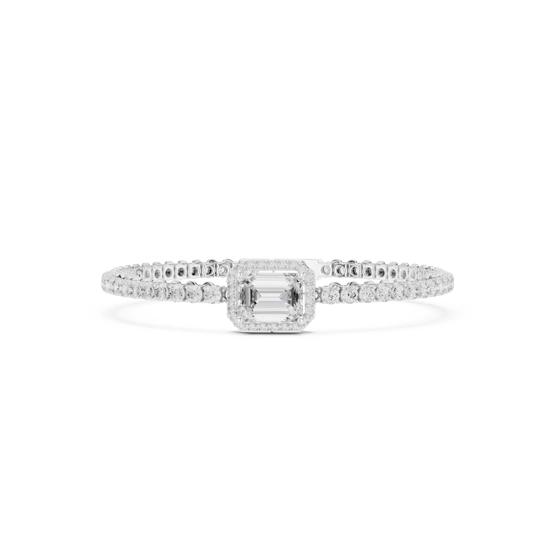 6.19 Ct. Emerald Cut Diamond Halo Tennis Bracelet with Round Diamond Links (SBWB (7))