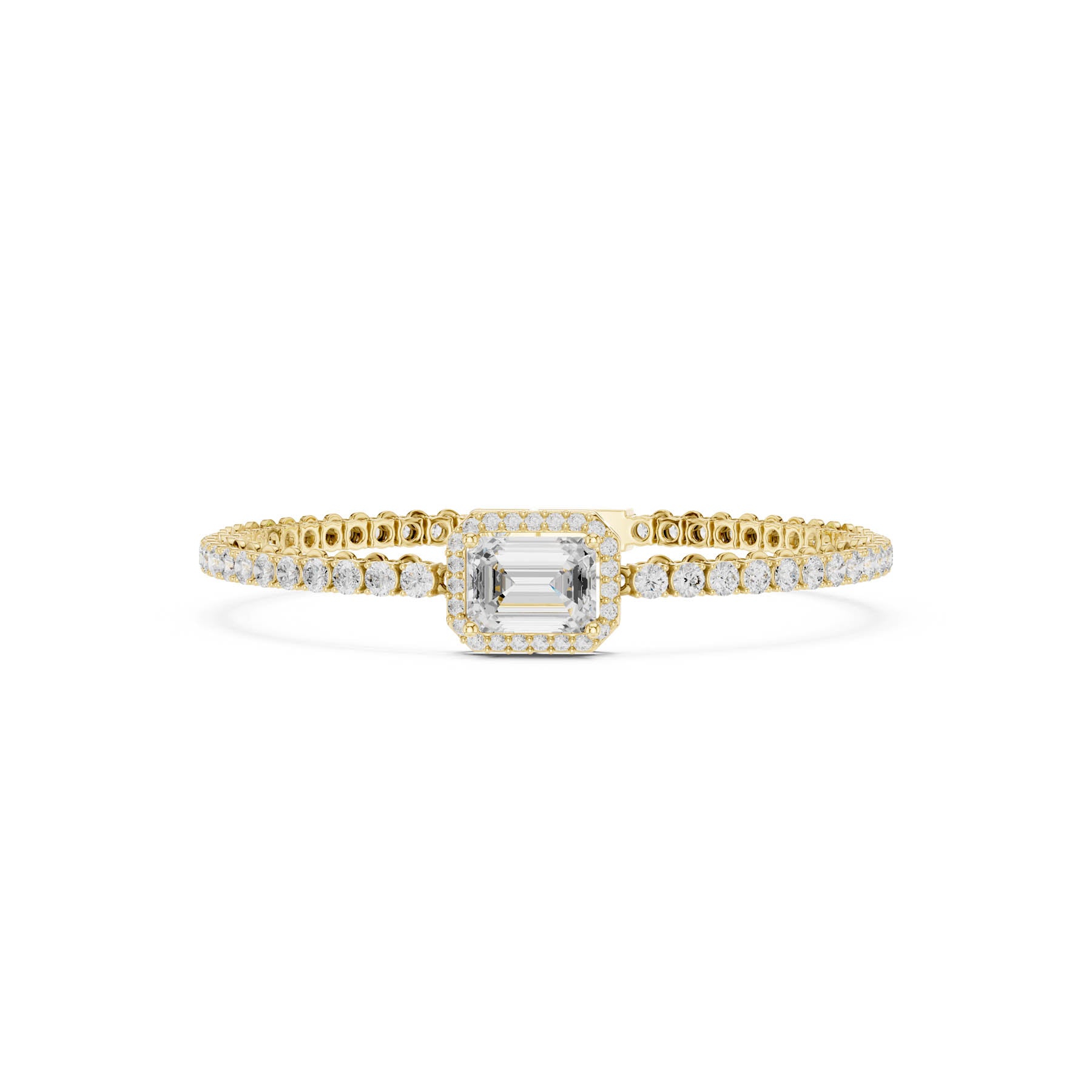 6.19 Ct. Emerald Cut Diamond Halo Tennis Bracelet with Round Diamond Links (SBWB (7)) 9