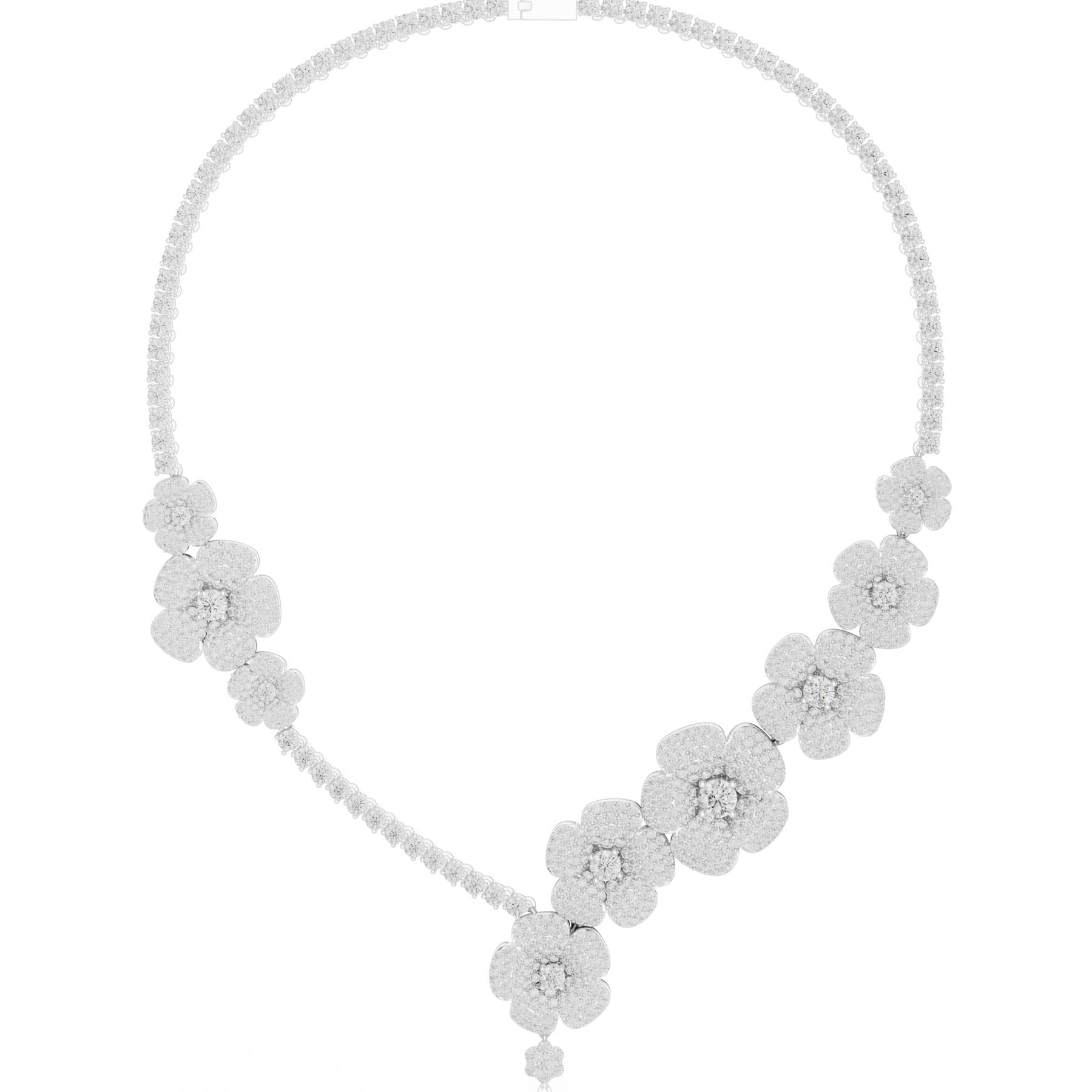 18.60 Ct. Round Diamond Pavé Floral Necklace with Drop (SBWN (11)) 7