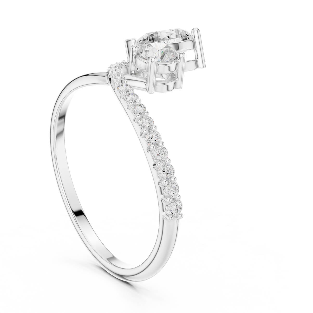 .89 Ct. Pear and Round Diamond Bypass Ring with Pavé Band (SBWR(59)) 10