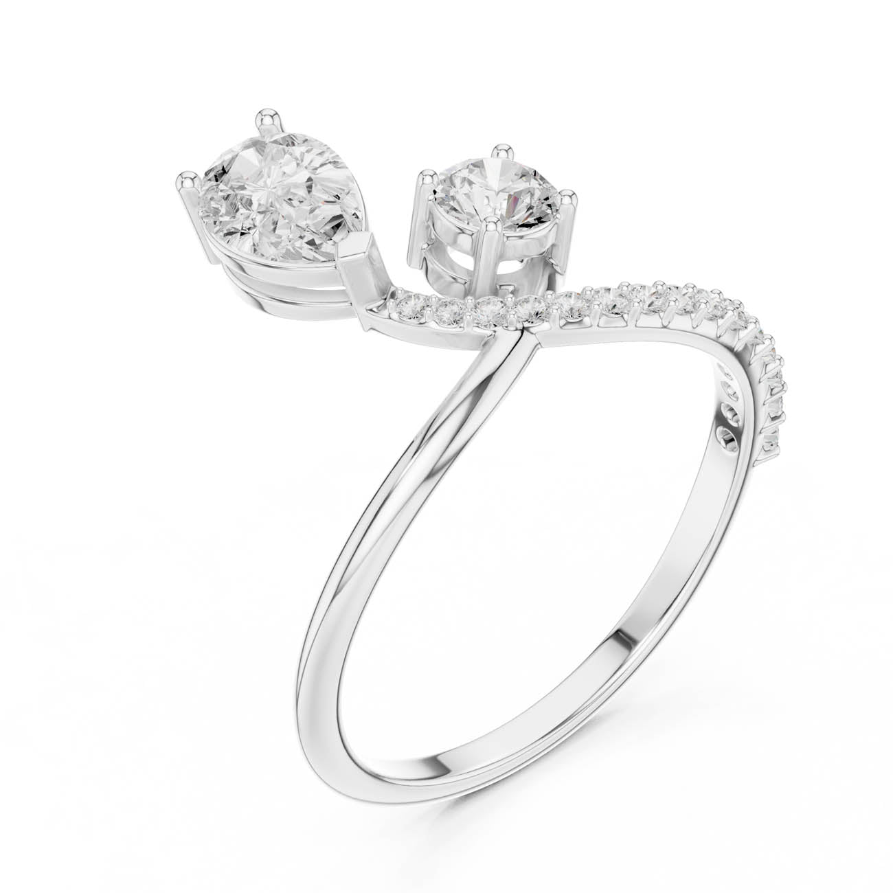 .89 Ct. Pear and Round Diamond Bypass Ring with Pavé Band (SBWR(59)) 6