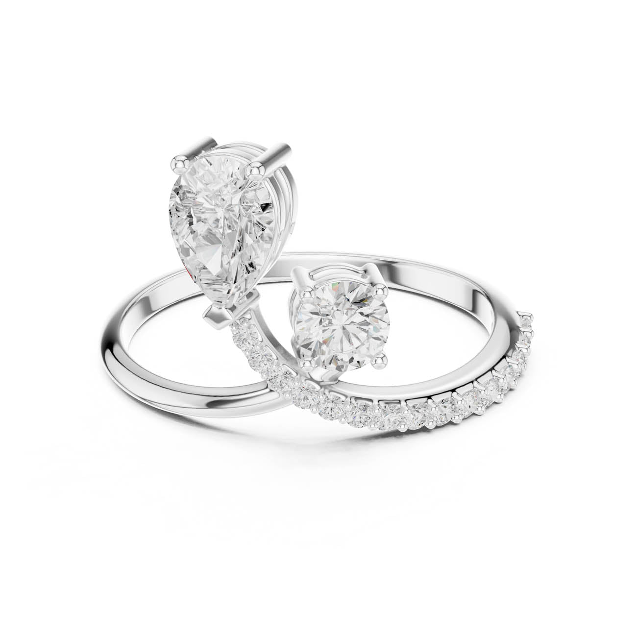 .89 Ct. Pear and Round Diamond Bypass Ring with Pavé Band (SBWR(59)) 5