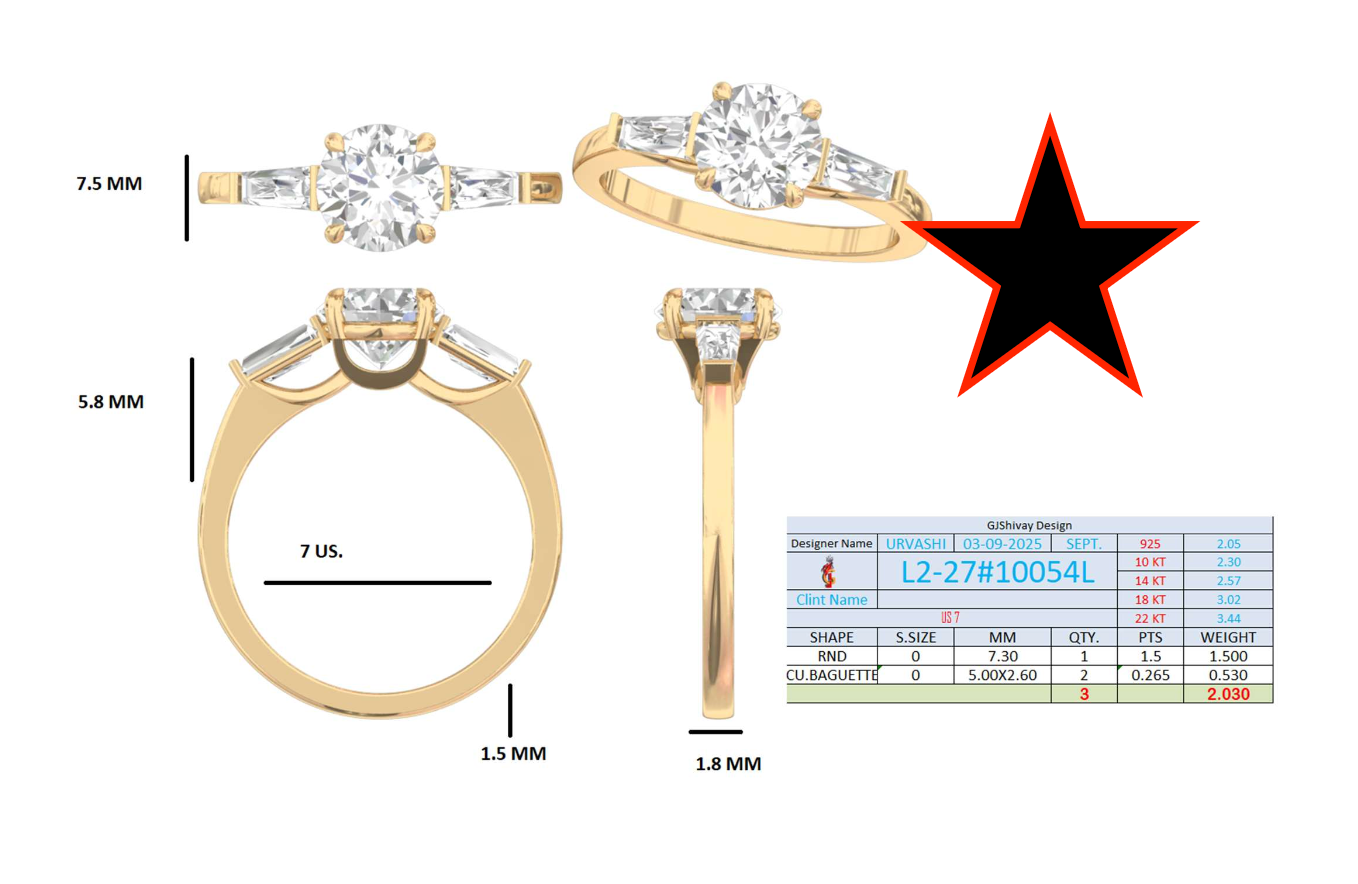 2.03 Ct. Round Diamond Ring with Tapered Baguette Side Stones (L2-27#10054L) 16