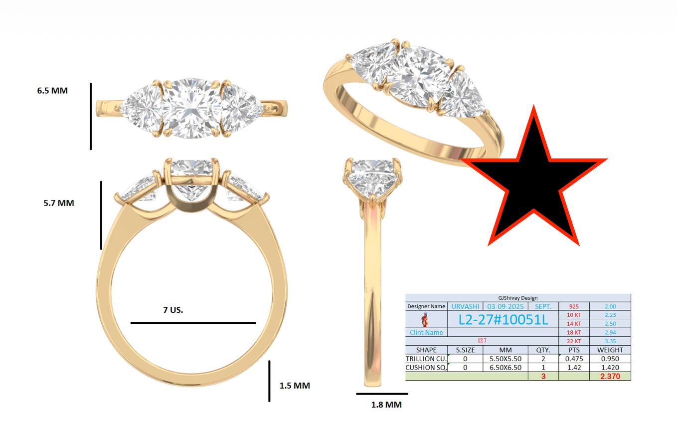 2.37 Ct. Cushion Cut Diamond Ring with Marquise Side Stones (L2-27#10051L) 16