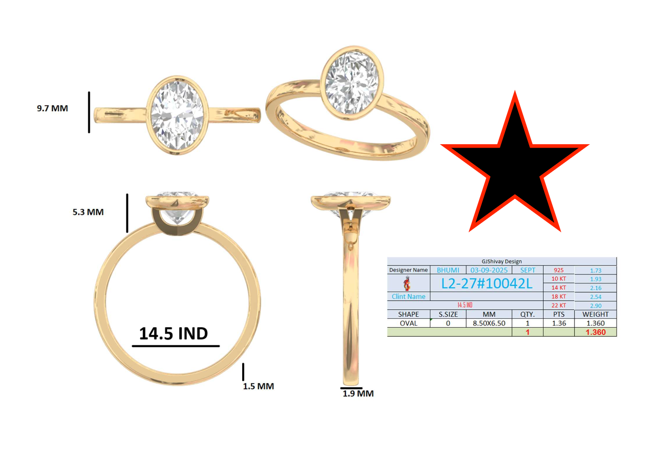 1.35 Ct. Classic Oval Diamond Bezel-Set Solitaire Ring (L2-27#10042L) 16