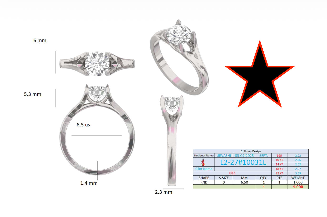 1.00 Ct. Classic Round Diamond Solitaire Ring with Sculpted Cathedral Setting (L2-27#10031L) 16