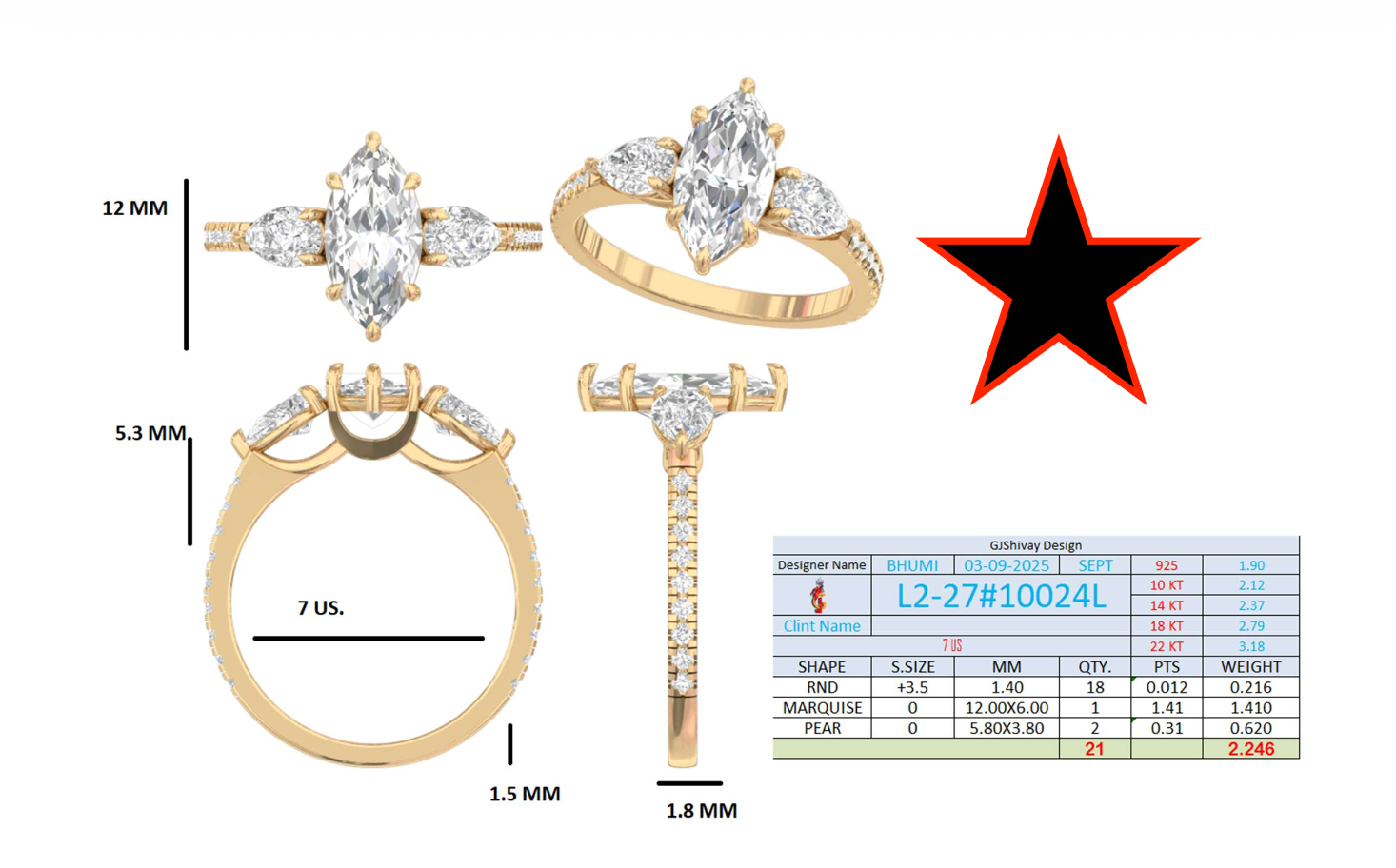 2.25 Ct. Marquise Diamond Ring with Pear Side Stones and Pavé Shank (L2-27#10024L) 16