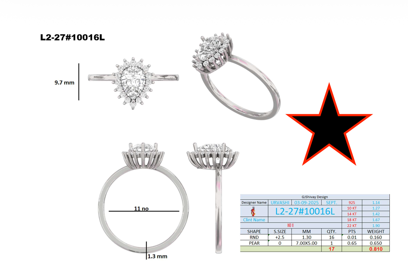 .80 Ct. Pear Diamond Halo Ring with Radiant Cluster Setting (L2-27#10016L) 16
