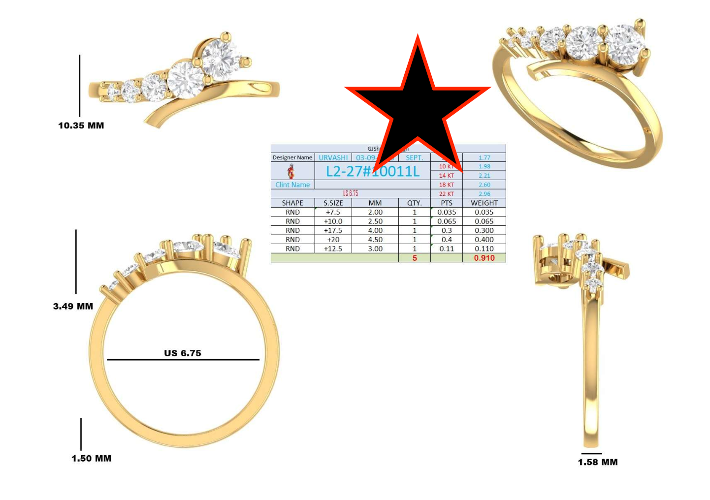 .90 Ct. Graduated Round Diamond Five-Stone Ring with Curved Gallery (L2-27#10011L) 16