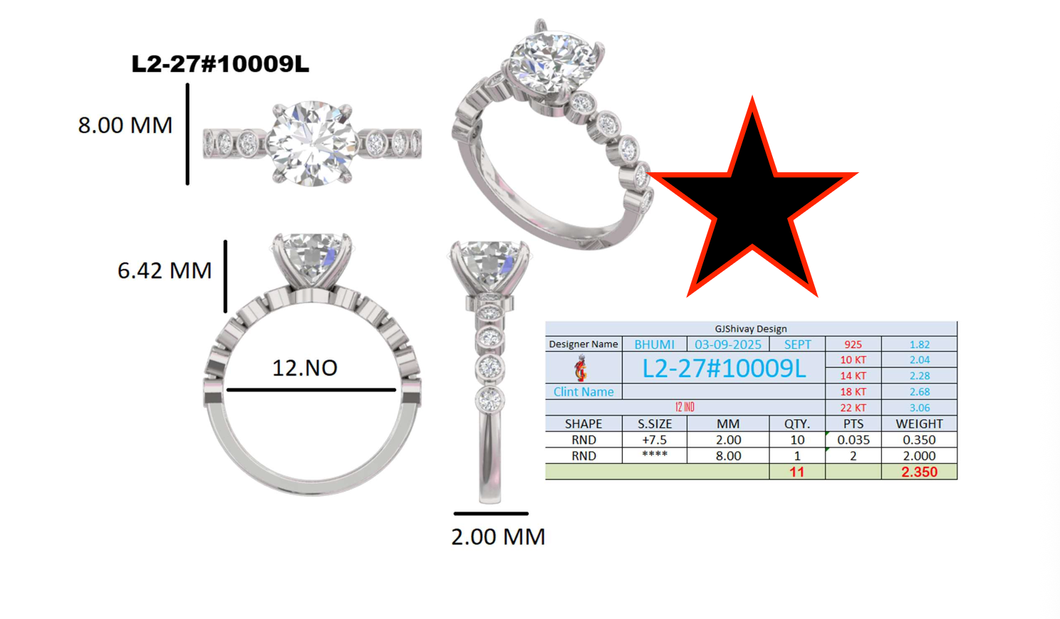 2.35 Ct. Round Diamond Bezel-Accented Solitaire Ring with Graduated Side Stones (L2-27#10009L) 16