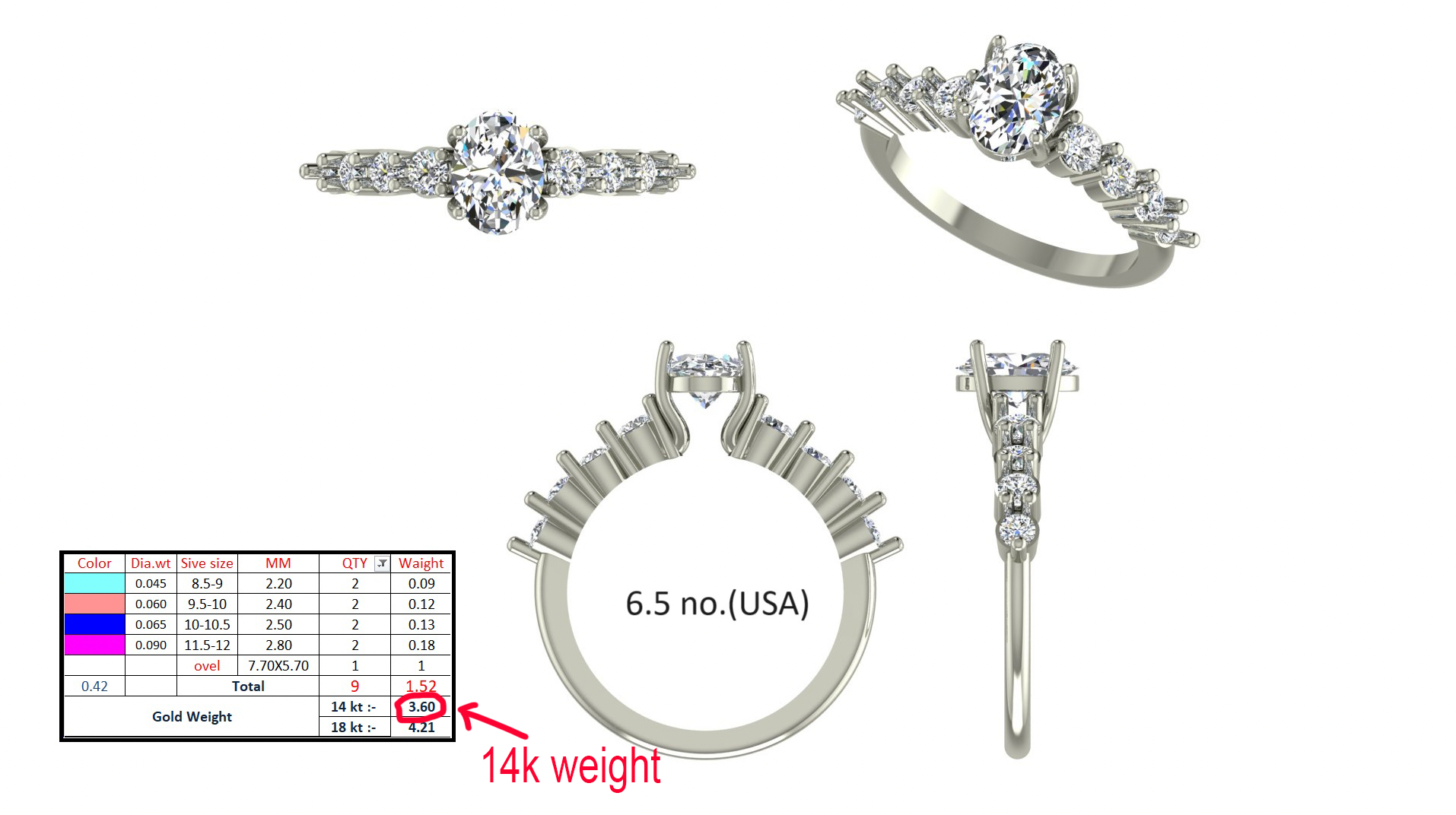 1.52 Ct. Oval Diamond Engagement Ring with Graduated Side Stones (DDLR-1056) 13