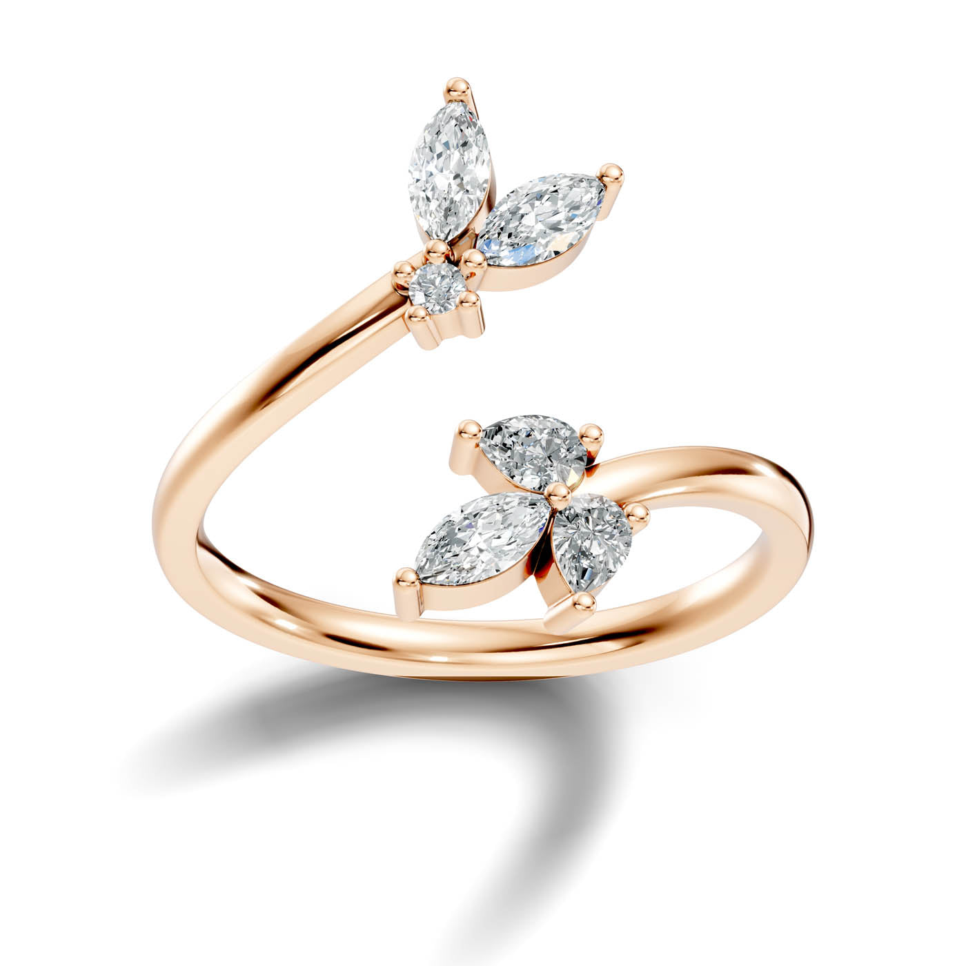 .50 Ct. Round Diamond Open Bypass Ring with Marquise and Pear Diamond Clusters (12-40565727133789) 7