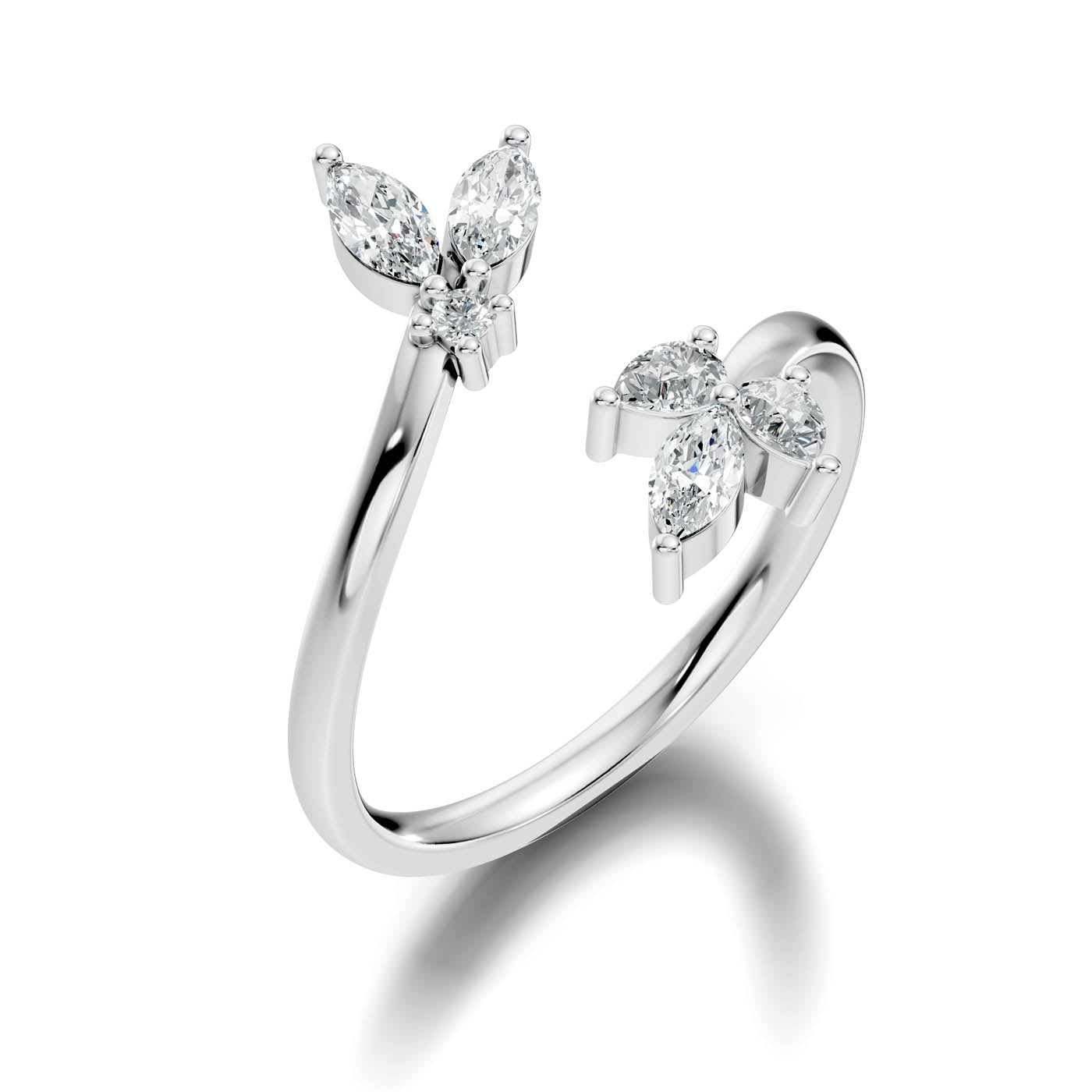 .50 Ct. Round Diamond Open Bypass Ring with Marquise and Pear Diamond Clusters (12-40565727133789) 13