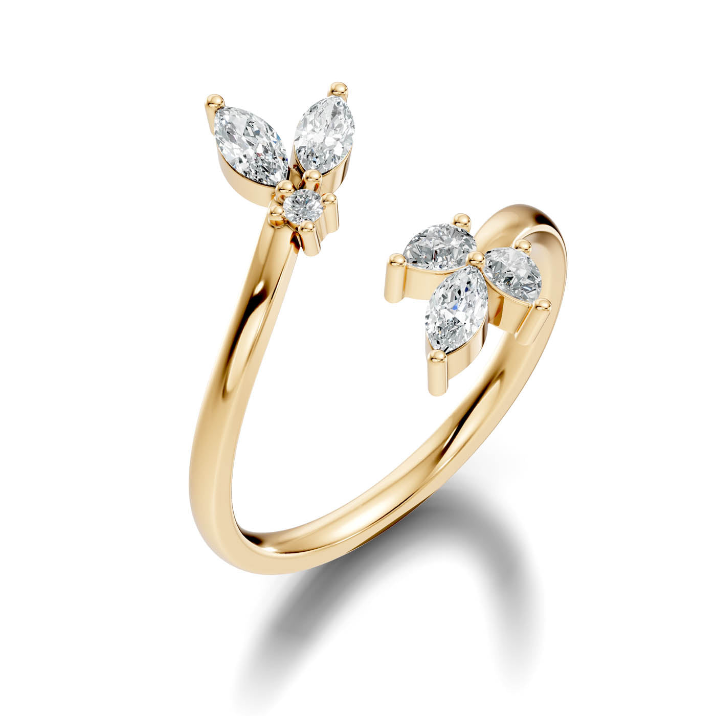 .50 Ct. Round Diamond Open Bypass Ring with Marquise and Pear Diamond Clusters (12-40565727133789)