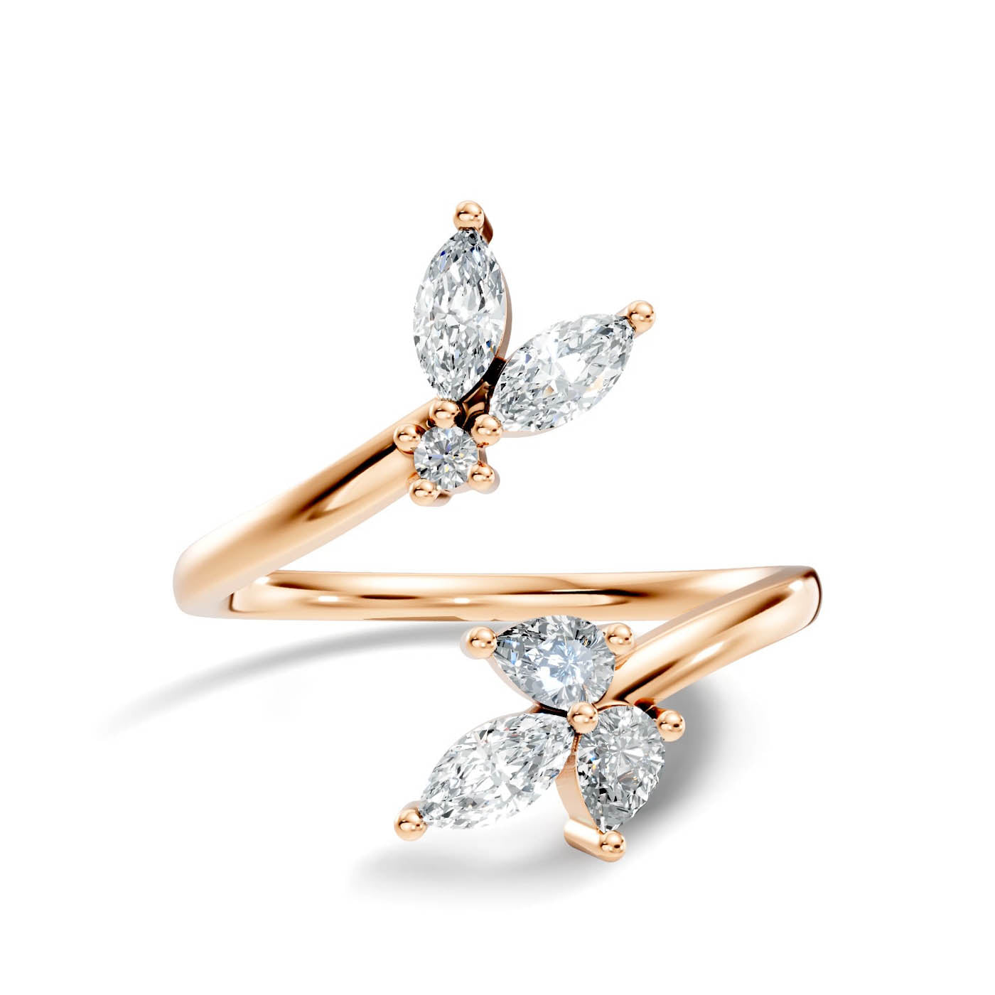 .50 Ct. Round Diamond Open Bypass Ring with Marquise and Pear Diamond Clusters (12-40565727133789) 6
