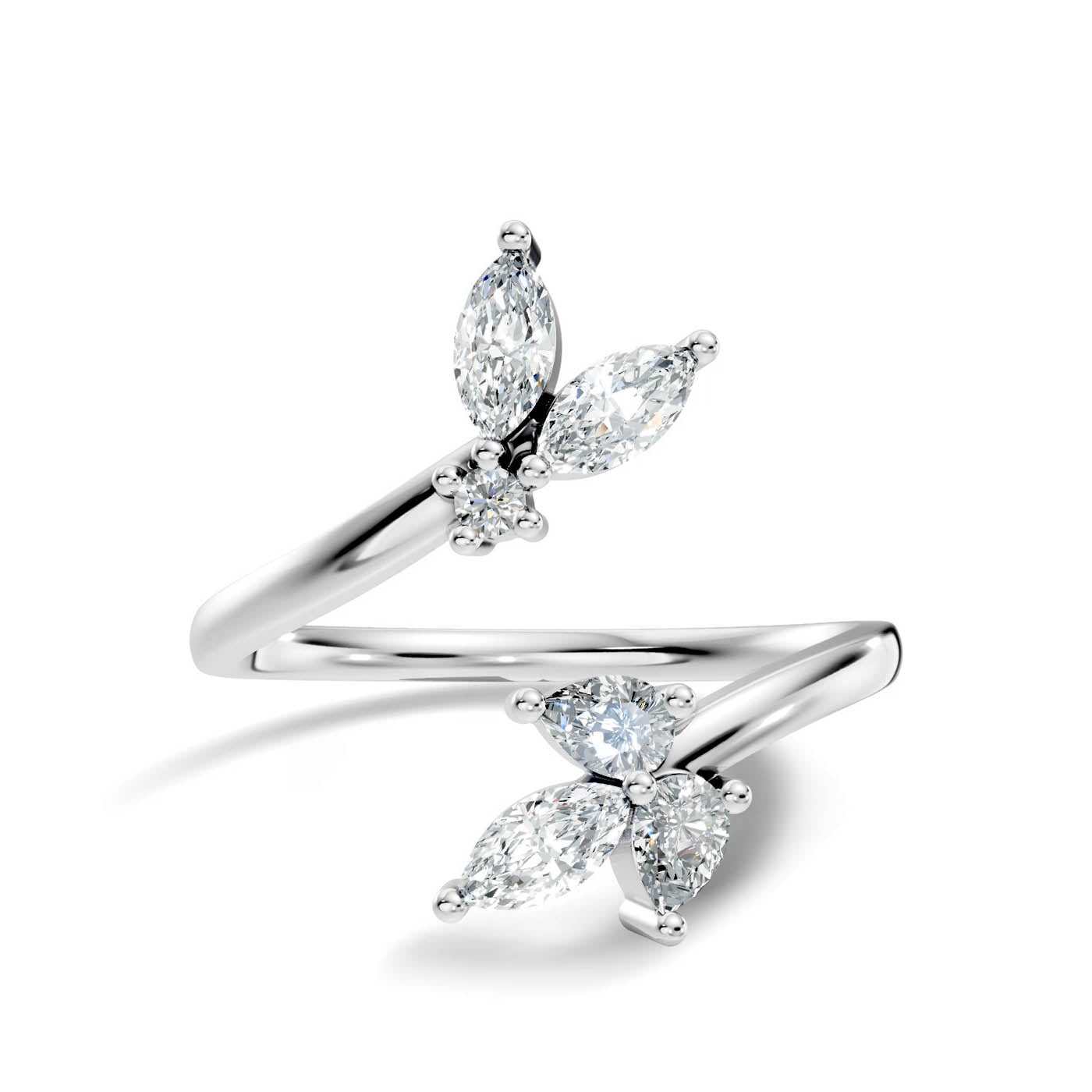 .50 Ct. Round Diamond Open Bypass Ring with Marquise and Pear Diamond Clusters (12-40565727133789) 10