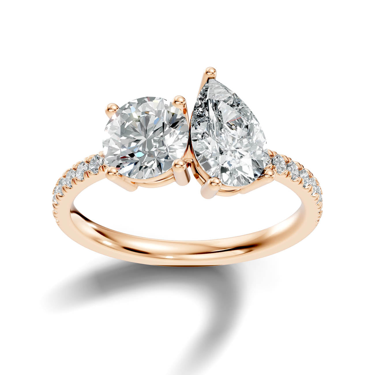 2.15 Ct. Round & Pear Two-Stone Diamond Ring with Pavé Band (16-b1) 7
