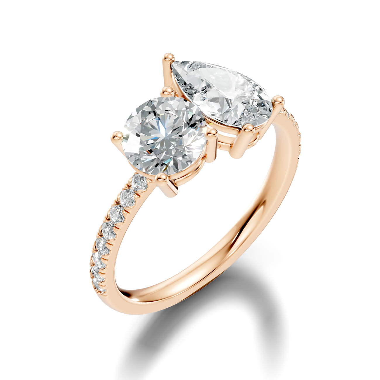 2.15 Ct. Round & Pear Two-Stone Diamond Ring with Pavé Band (16-b1) 9