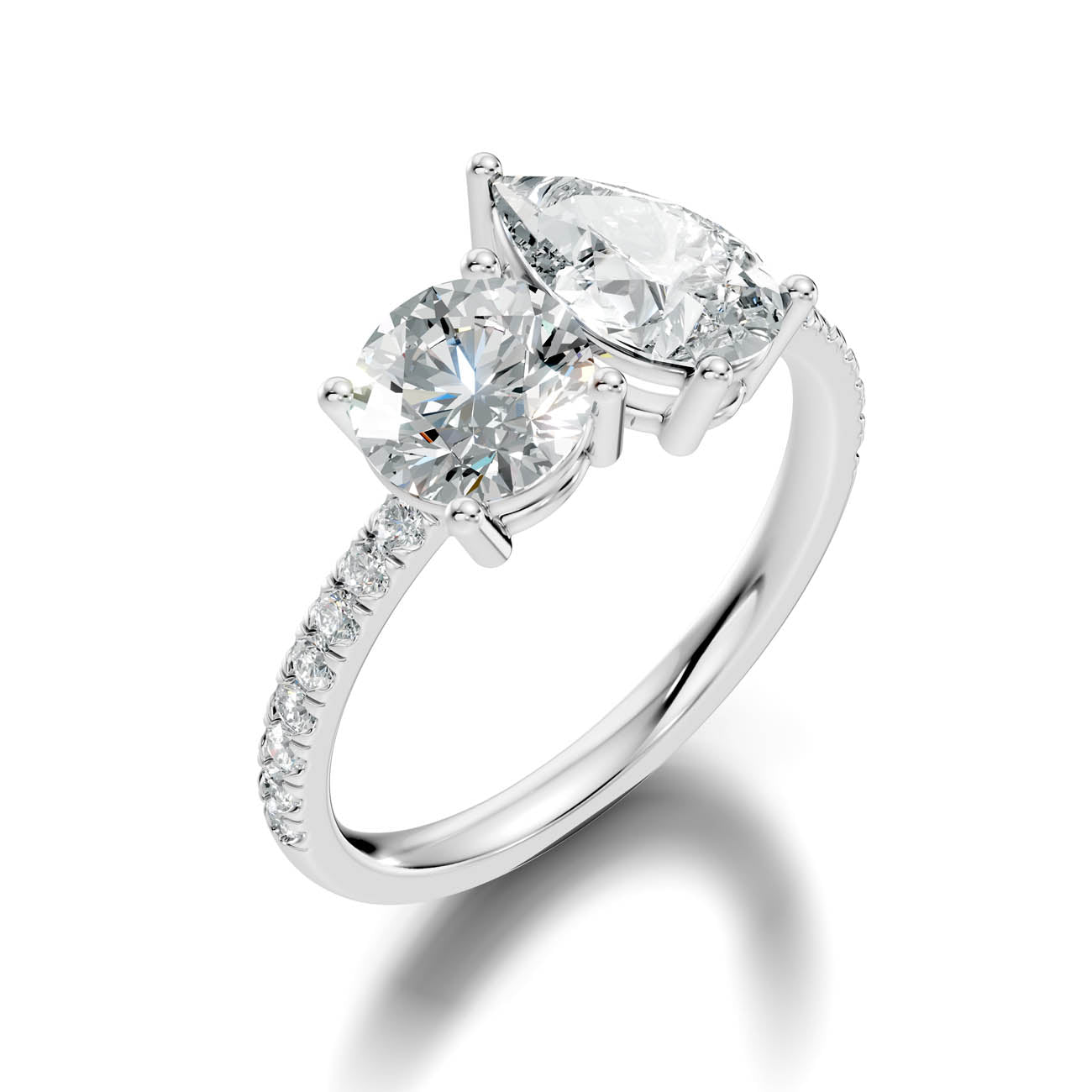 2.15 Ct. Round & Pear Two-Stone Diamond Ring with Pavé Band (16-b1) 13