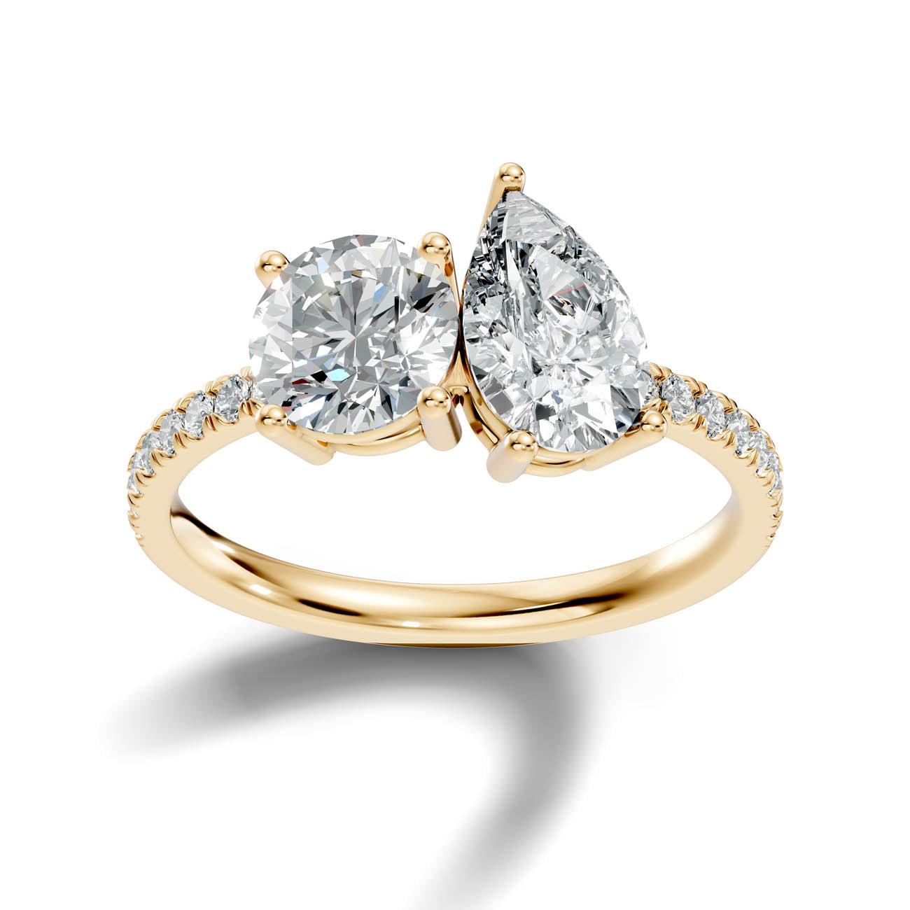2.15 Ct. Round & Pear Two-Stone Diamond Ring with Pavé Band (16-b1) 4
