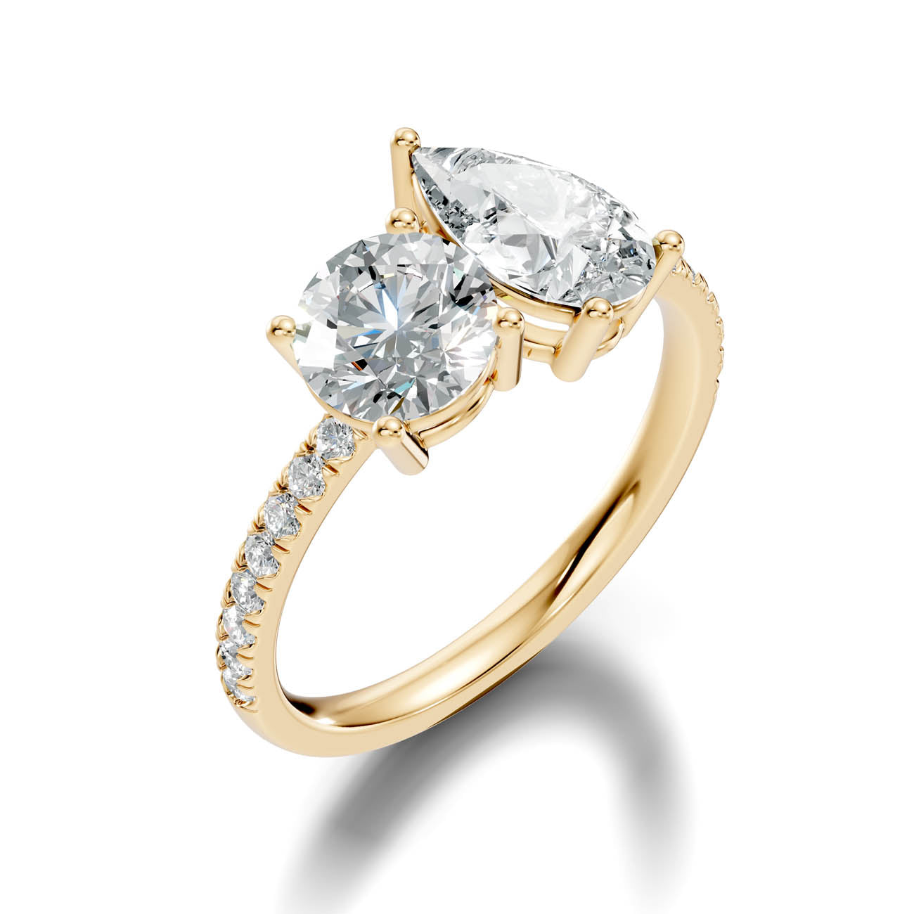 2.15 Ct. Round & Pear Two-Stone Diamond Ring with Pavé Band (16-b1)