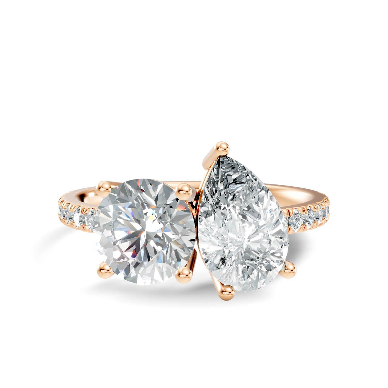 2.15 Ct. Round & Pear Two-Stone Diamond Ring with Pavé Band (16-b1) 6