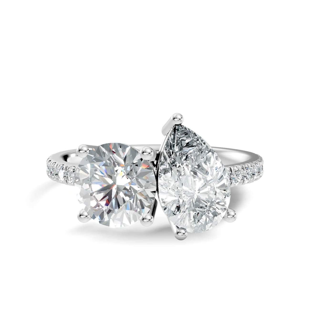2.15 Ct. Round & Pear Two-Stone Diamond Ring with Pavé Band (16-b1) 10