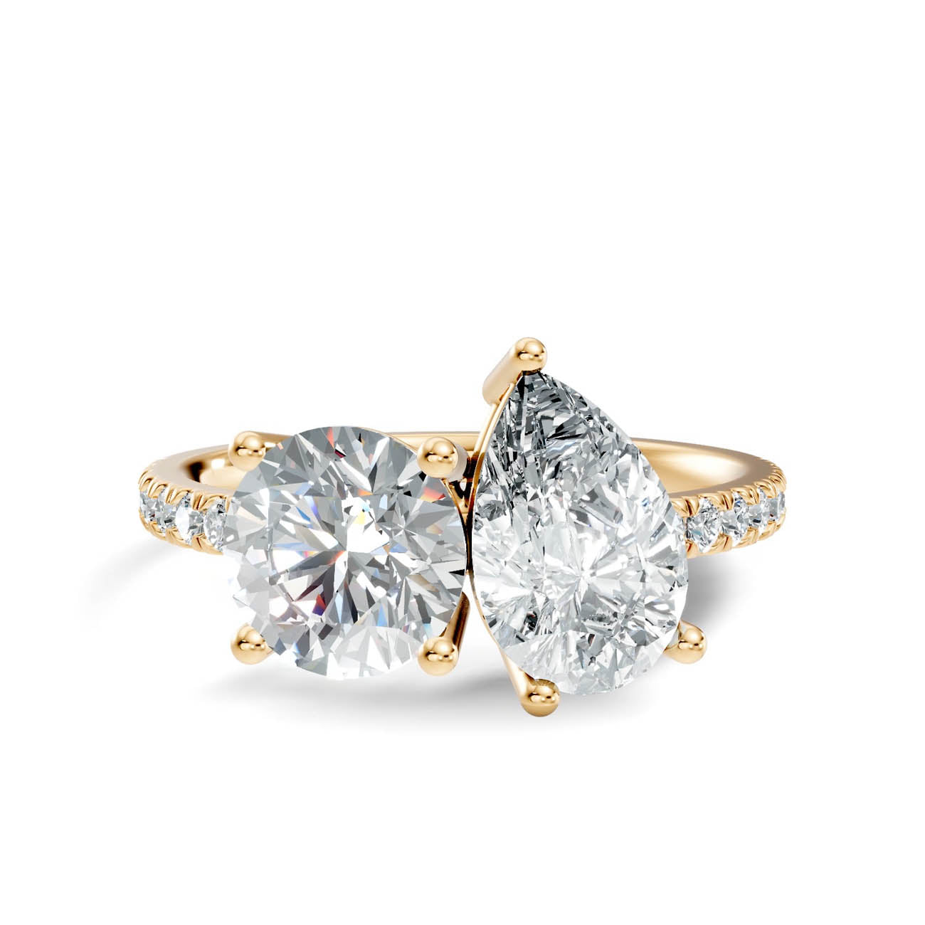 2.15 Ct. Round & Pear Two-Stone Diamond Ring with Pavé Band (16-b1) 3