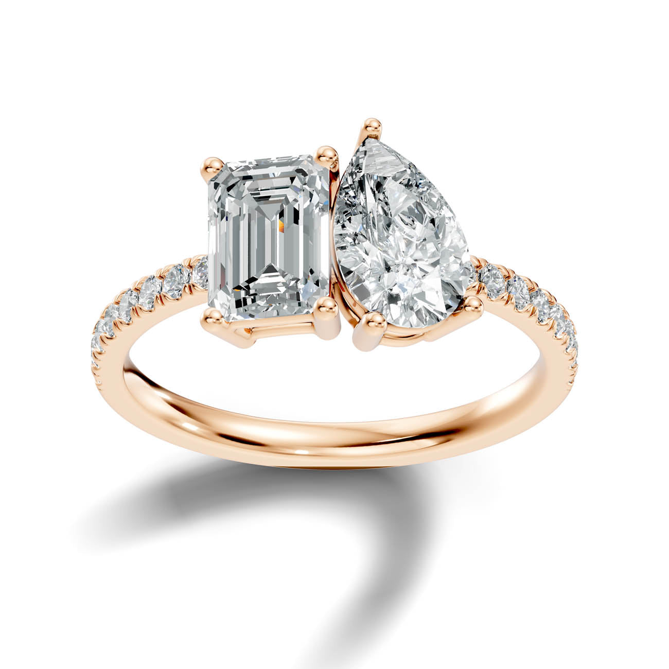 2.15 Ct. Emerald & Pear Two-Stone Diamond Ring with Pavé Band (16-c1) 7