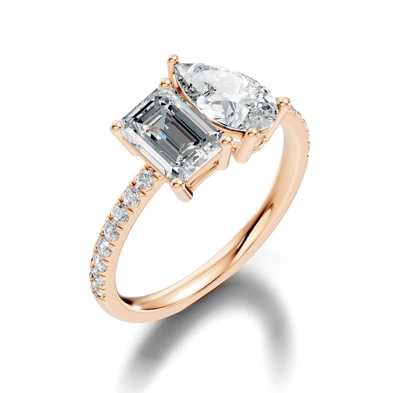 2.15 Ct. Emerald & Pear Two-Stone Diamond Ring with Pavé Band (16-c1) 9