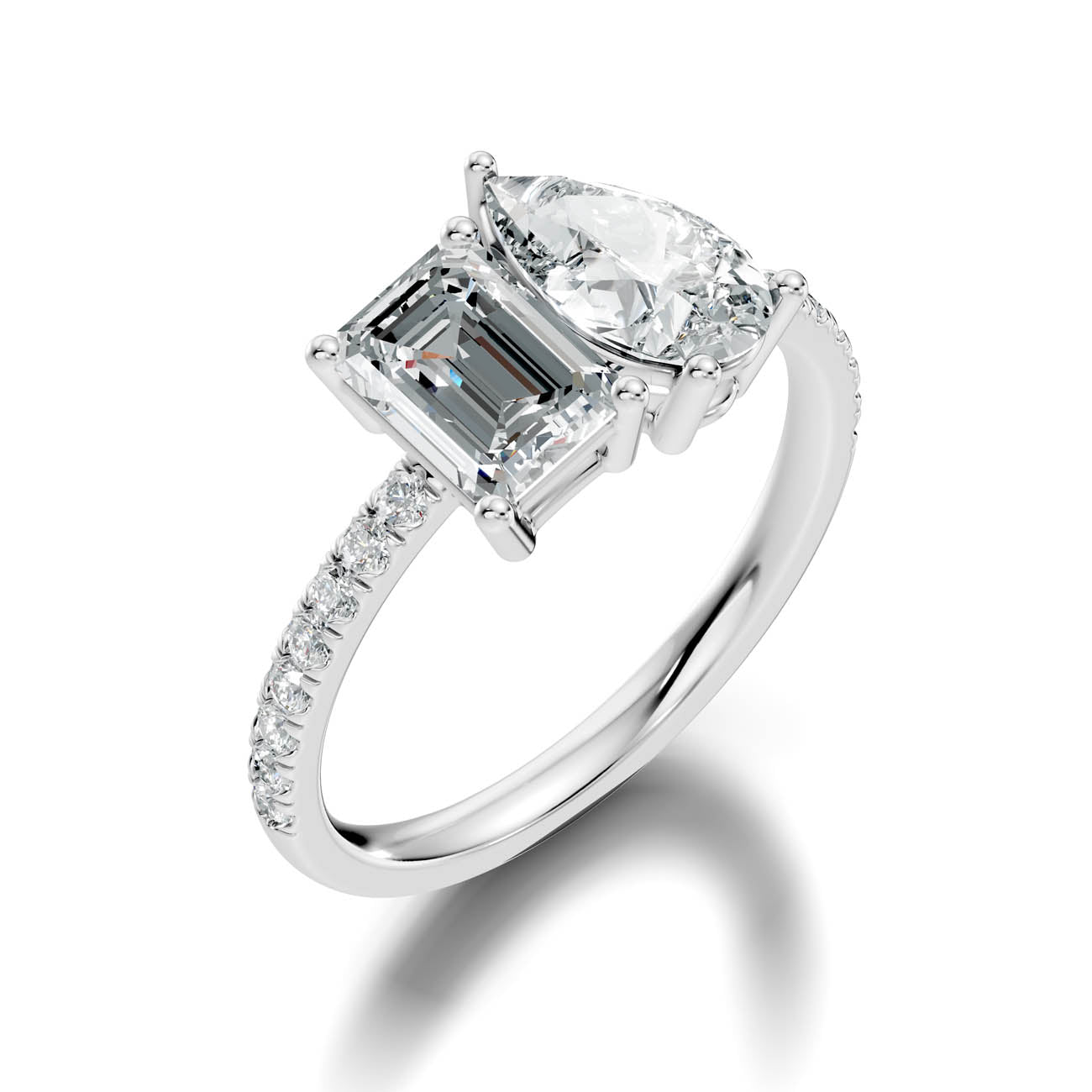 2.15 Ct. Emerald & Pear Two-Stone Diamond Ring with Pavé Band (16-c1) 13