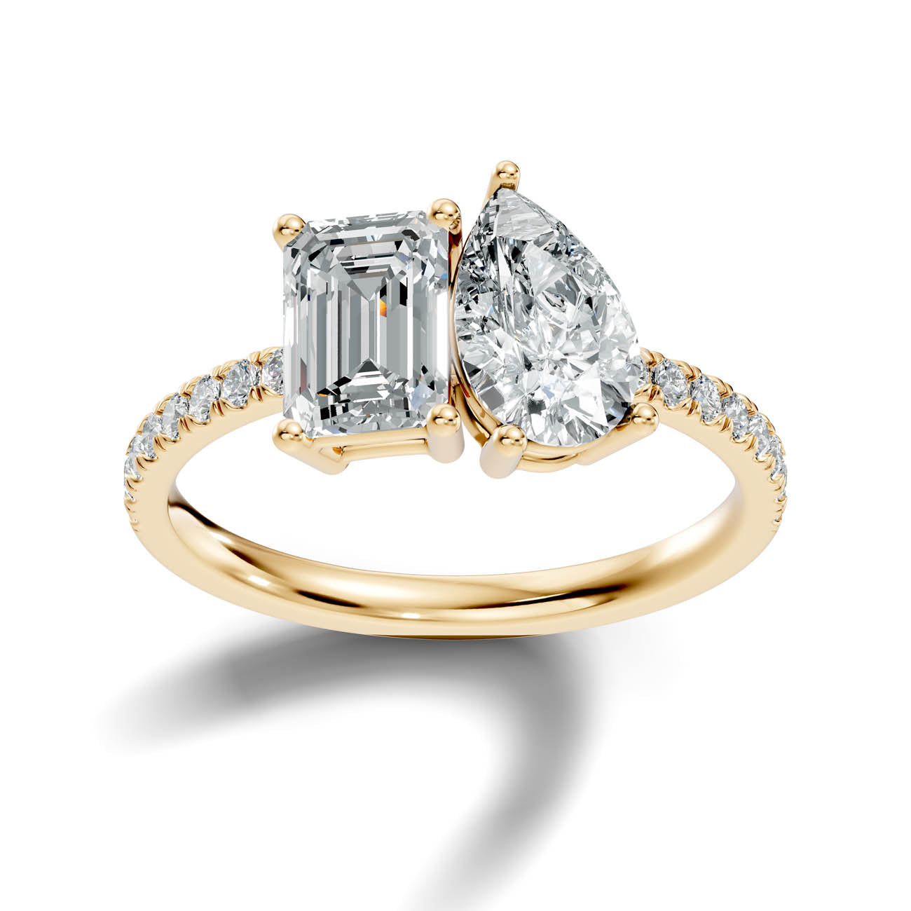 2.15 Ct. Emerald & Pear Two-Stone Diamond Ring with Pavé Band (16-c1) 4