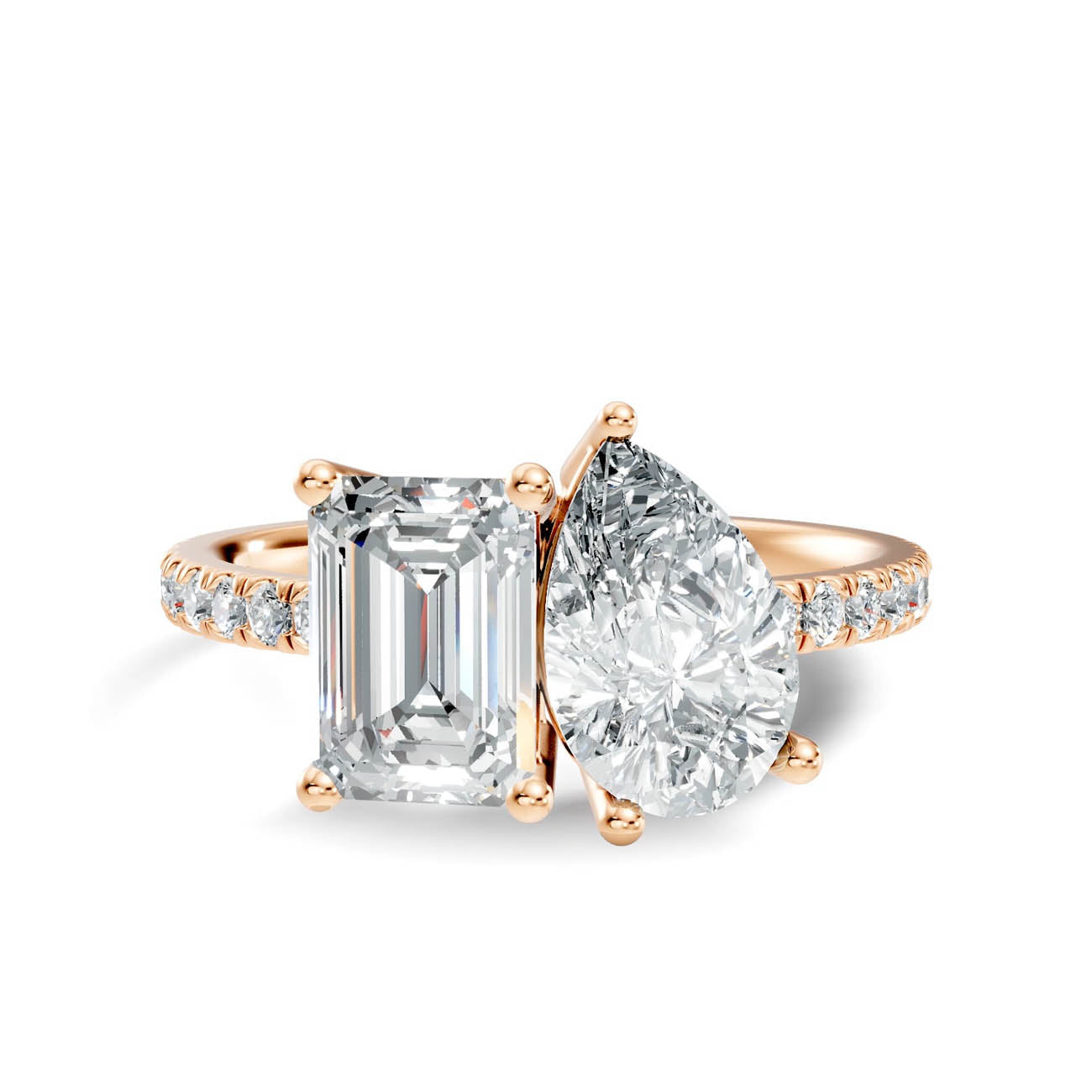 2.15 Ct. Emerald & Pear Two-Stone Diamond Ring with Pavé Band (16-c1) 6